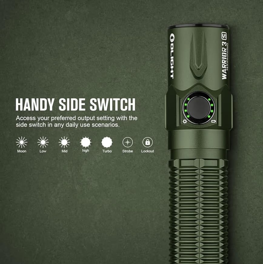 OLIGHT Warrior 3S 2300 Lumens Rechargeable Tactical Flashlight, Compact Dual-Switches LED Bright Light with Proximity Sensor, Powered by Customized Battery for Emergency and Searching (OD Green) customer photo 2