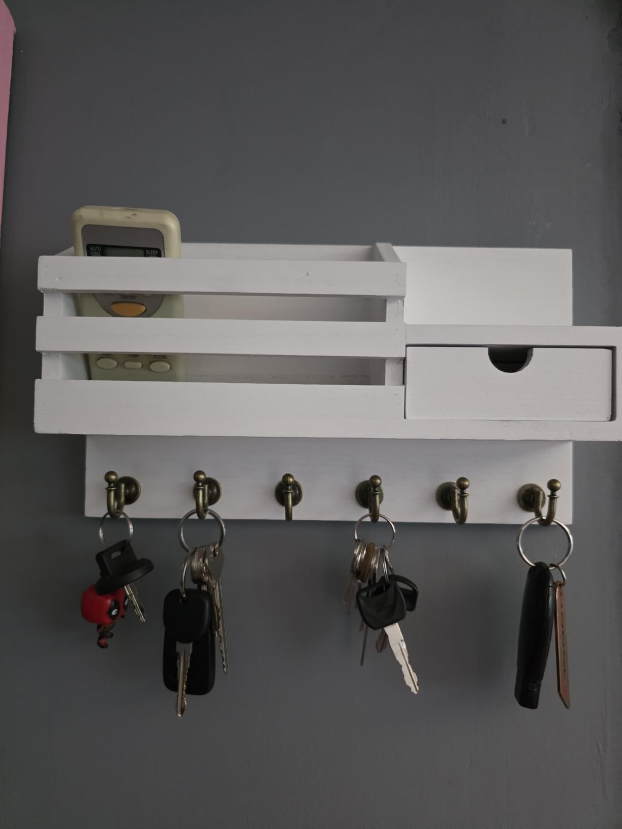 FifthQuarter Key and Mail Holder for Wall, Mail Organizer Wall Mount with 6 Hooks and Storage Drawer customer photo 2