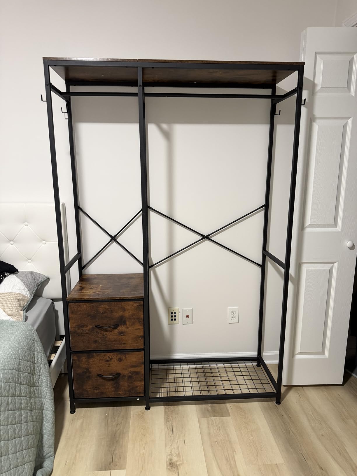Lulive Clothes Rack, Heavy Duty Garment Rack for Hanging Clothes, Industrial Clothing Racks with Shelves, 2 Fabric Drawers, 4 Hooks, 2 Hanging Rods, Freestanding Closet Organizer customer photo 2