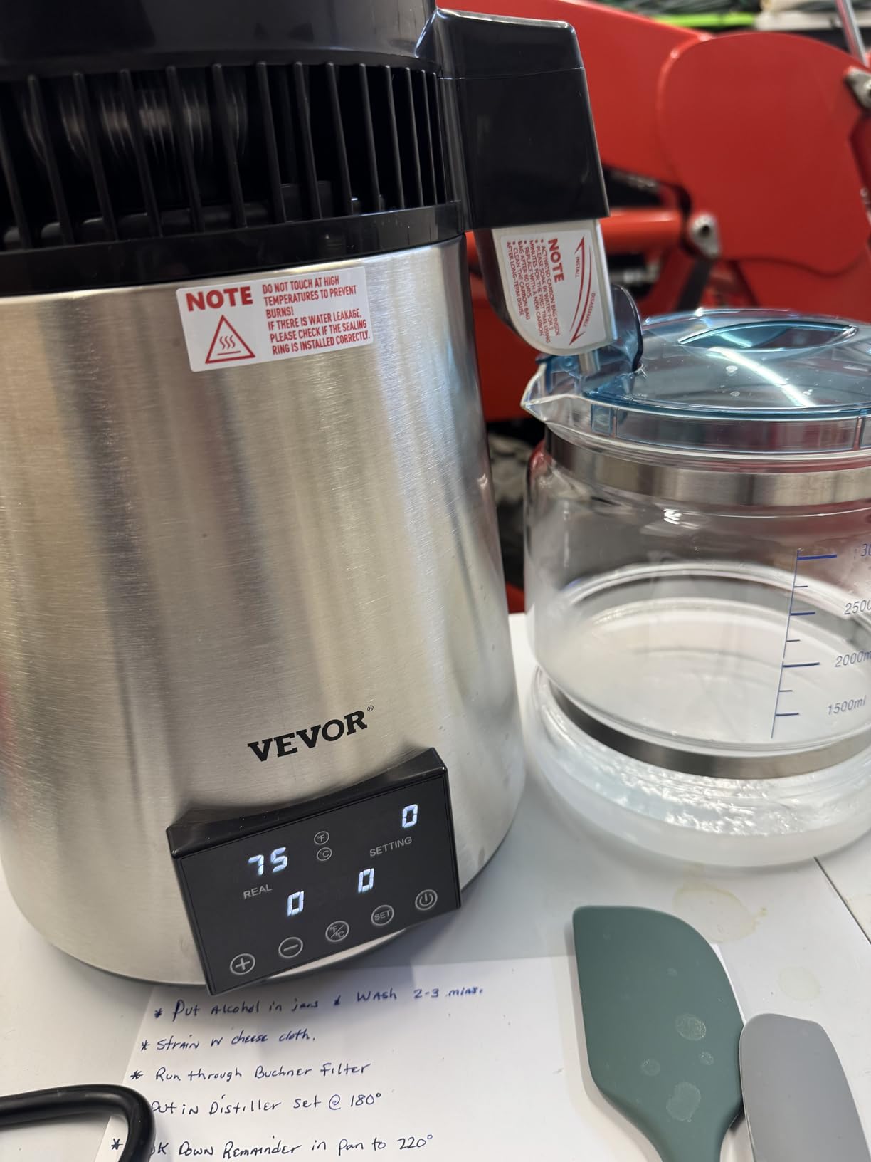 VEVOR Water Distiller, 304 Stainless Steel Countertop Water Stiller, 0.3Gal/H, 0-99H Timing Dual Temp Display, 1.1Gal Distilled Water Maker Machine, Glass Carafe, 3 Carbon Bags, Citric Acid Powder customer photo 1