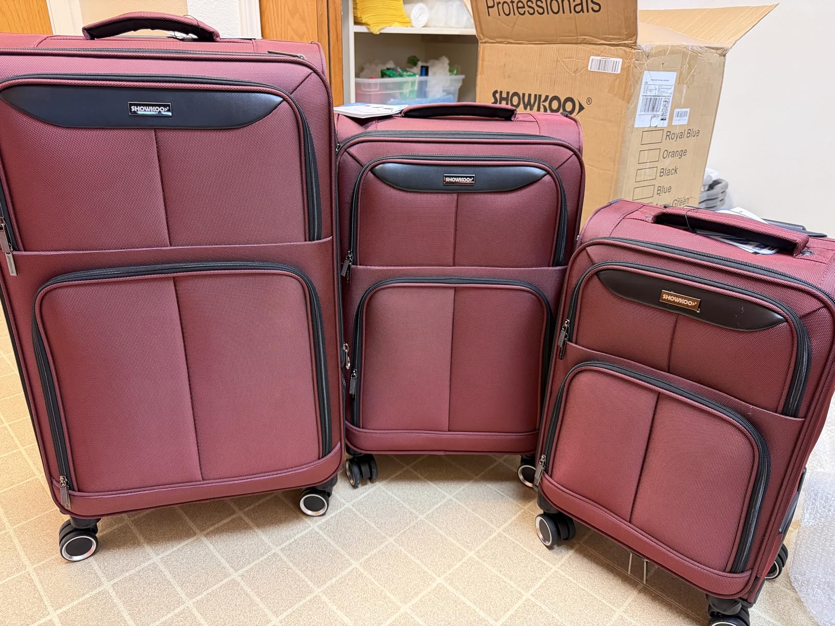 SHOWKOO Luggage Sets 3 Piece Softside Expandable Lightweight Durable Suitcase Sets Double Spinner Wheels TSA Lock Light Coffee (20in/24in/28in) customer photo 2