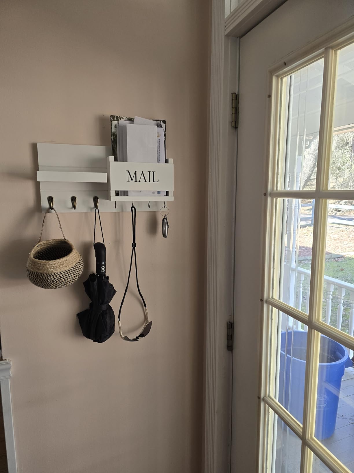 Mail Organizer for Wall Mount - Key Holder with Shelf Includes Letter Holder and Hooks for Hallway Farmhouse Decor - Rustic Wood with Flush Mounting Hardware (White) customer photo 1