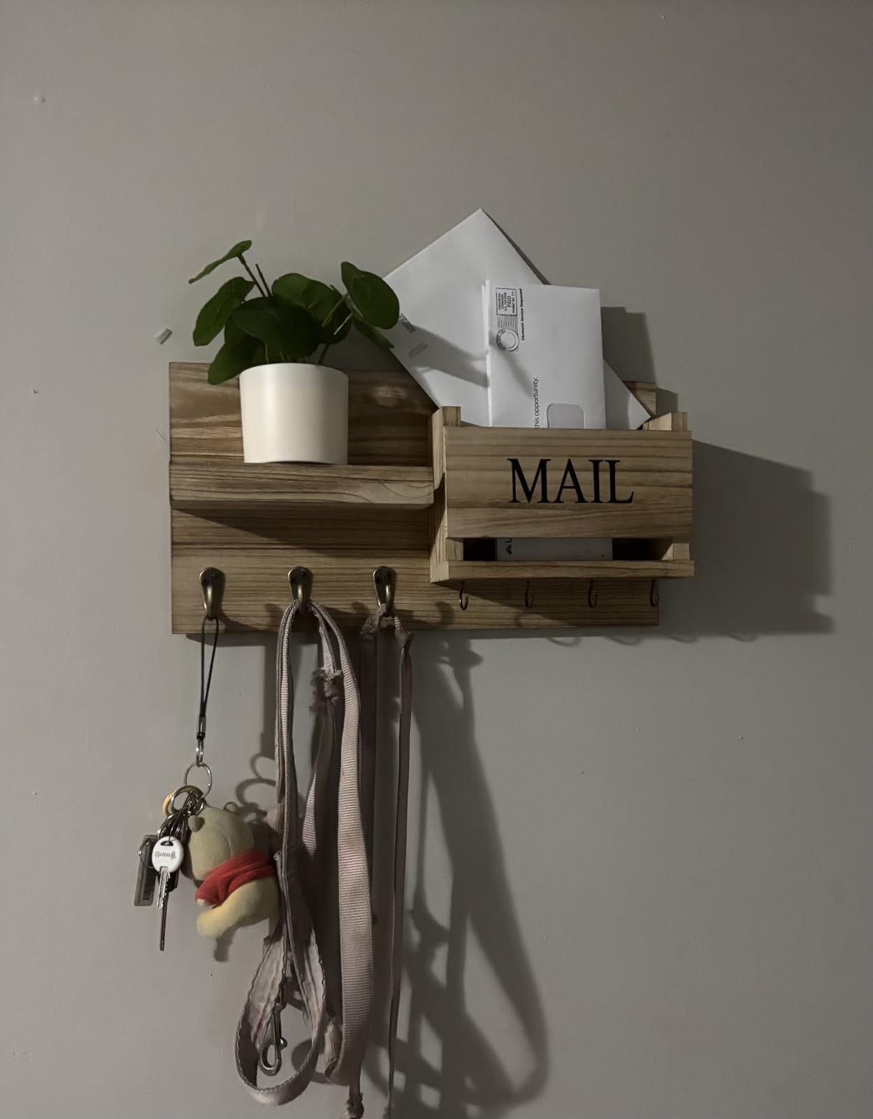 Mail Organizer for Wall Mount - Key Holder with Shelf Includes Letter Holder and Hooks for Hallway Farmhouse Decor - Rustic Wood with Flush Mounting Hardware (White) customer photo 2