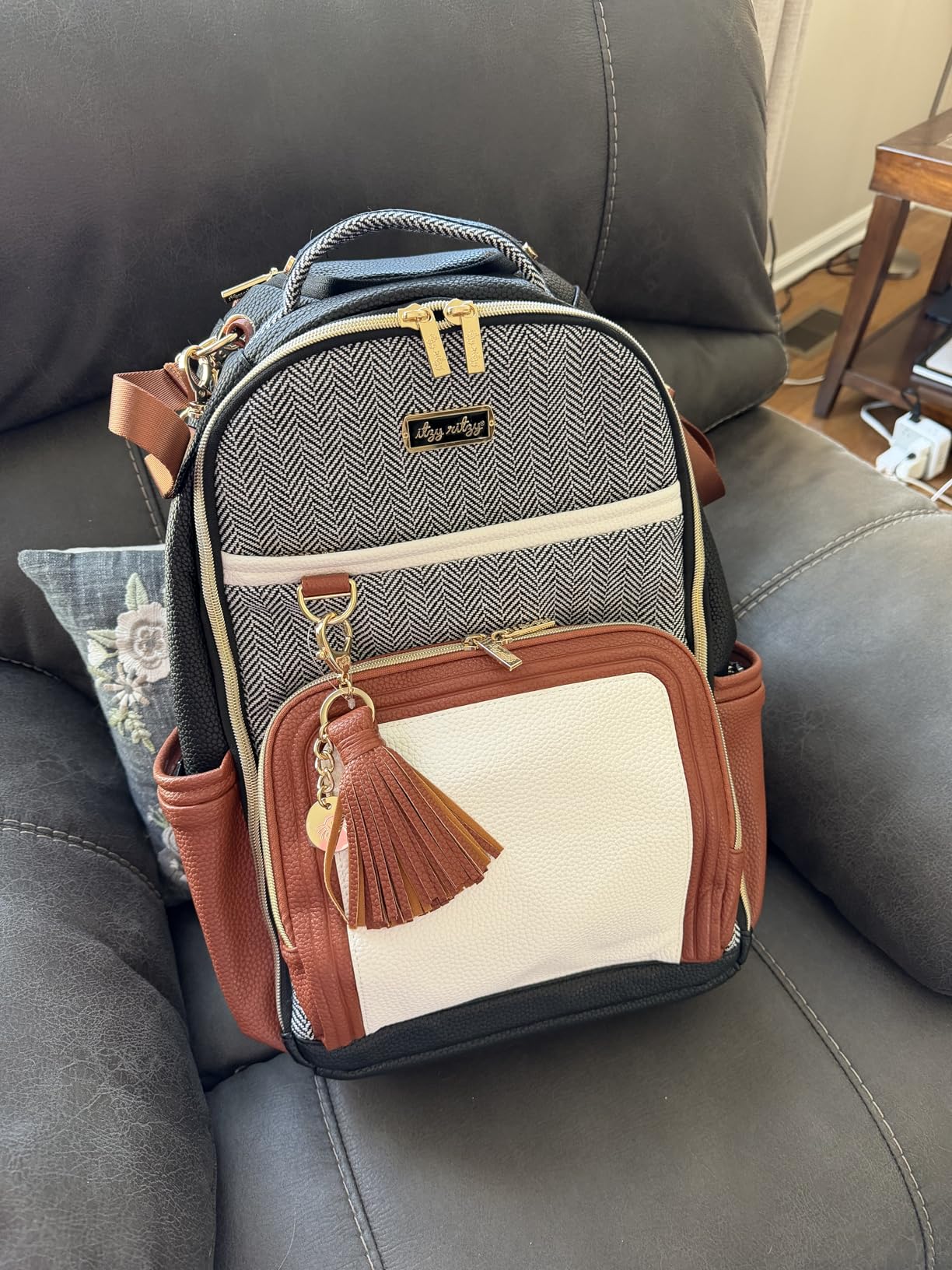 Itzy Ritzy Diaper Bag Backpack - Large Capacity Boss Plus Baby Backpack Diaper Bag Featuring 19 Pockets, Changing Pad, Stroller Clips, and Comfortable Straps (Vanilla Latte) customer photo 2