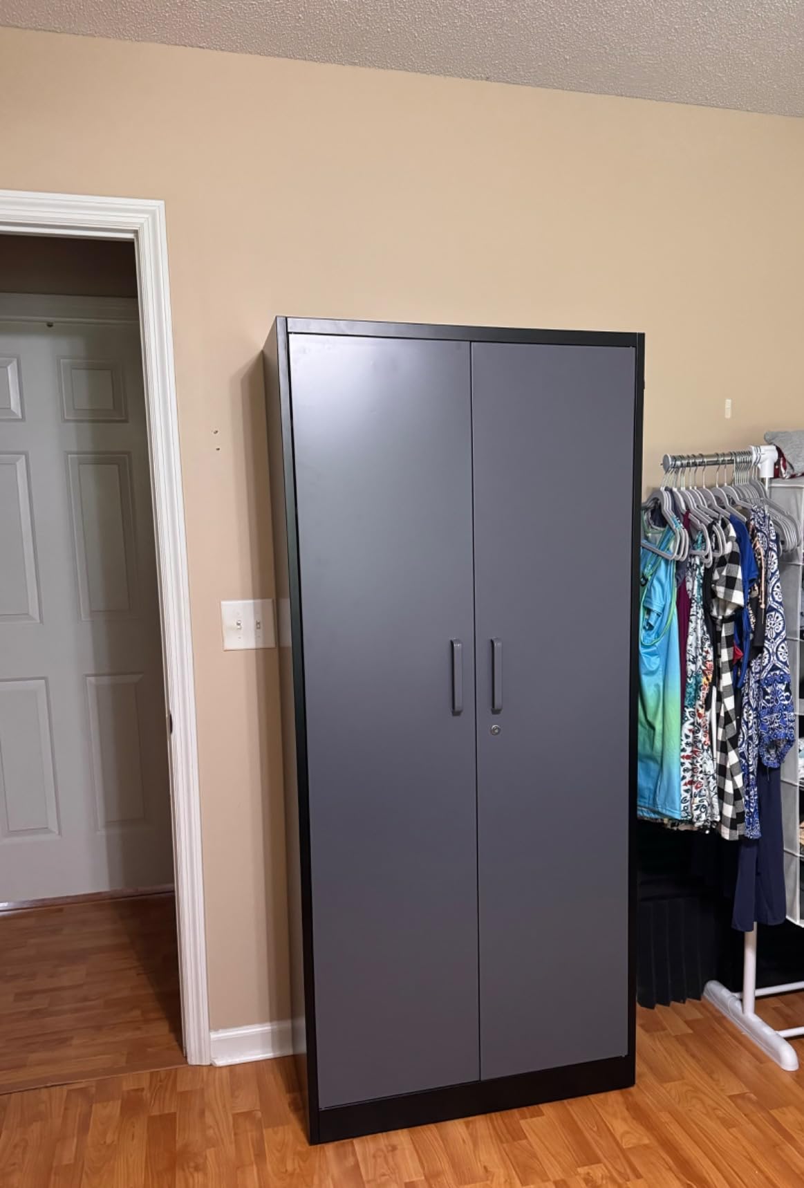 SISESOL Metal Storage Cabinet with 2 Doors and 6 Shelves,Black Metal Cabinet with Lock,71