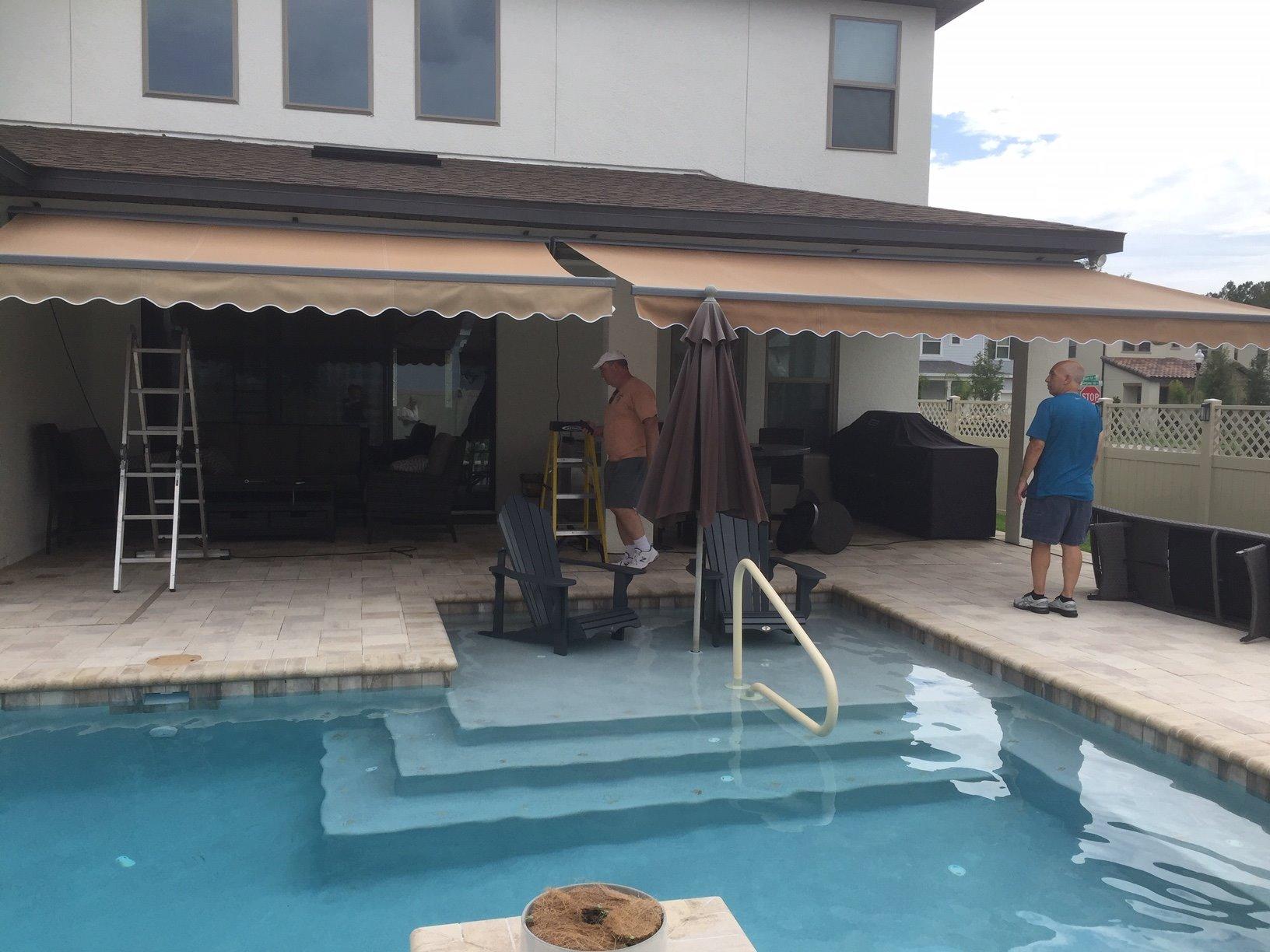 ADVANING Classic Series 16'X10' Electric Retractable Awning, 100% Acrylic UV+ Sun Shade Canopy, Indigo & Black (Dutch Weave), EA1610-A202H customer photo 1
