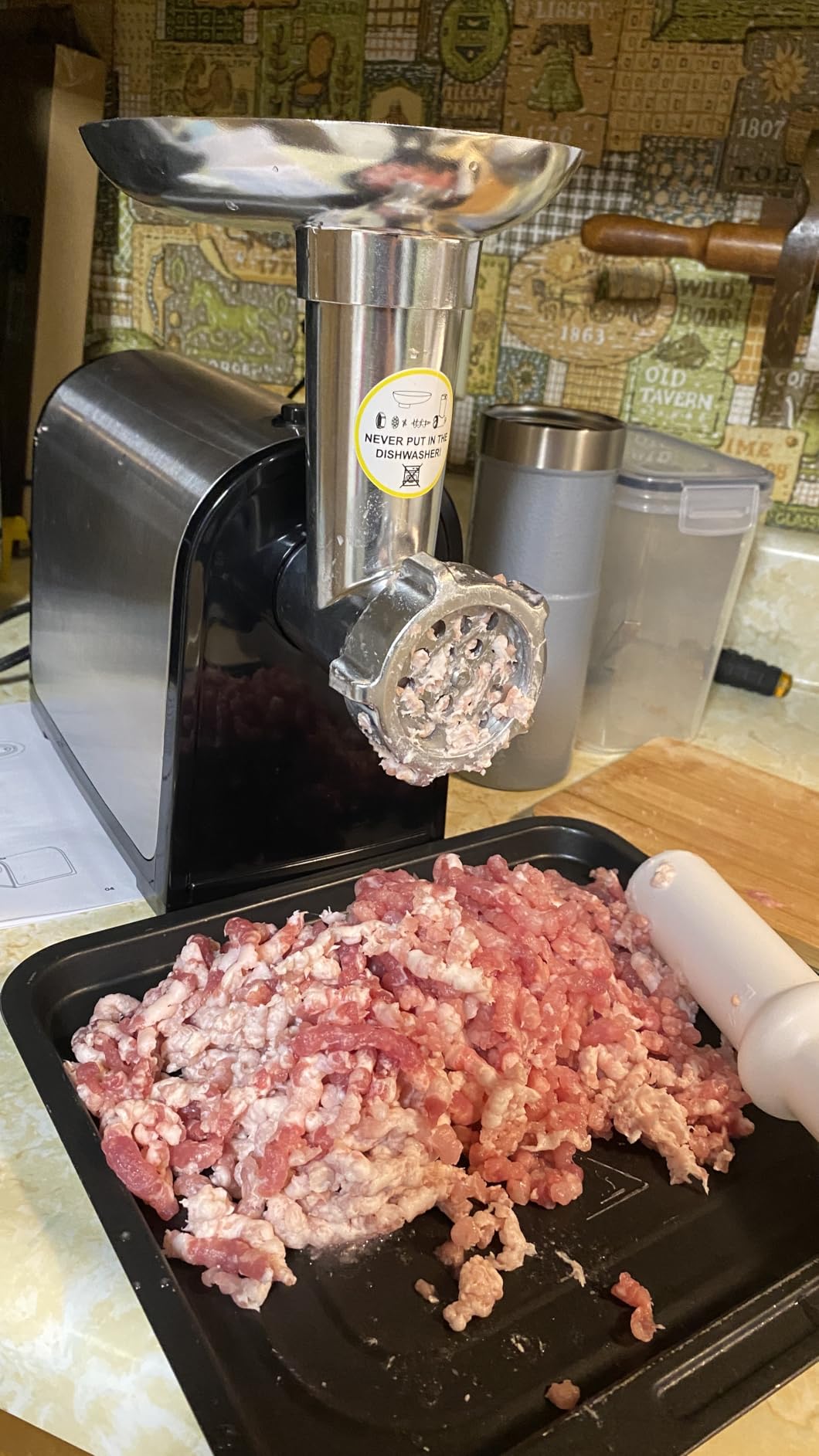 Electric Meat Grinder, Sausage Stuffer with 3 Sausage Tubes, 2 Blades, 3 Plates, 3200W Max, Meat Grinder Heavy Duty for Home Kitchen Use, Stainless Steel (Black) customer photo 1