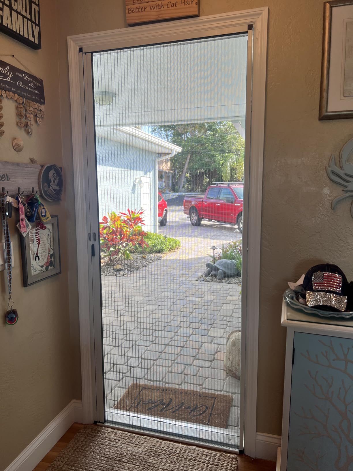 MaKefeile No-Drilling Retractable Screen Door, Folding Sliding Screen Doors with Aluminum Frame for Patio French Front Door Bedroom kitchen, Custom Screen for Single/Double Door, Customize Size, White customer photo 2