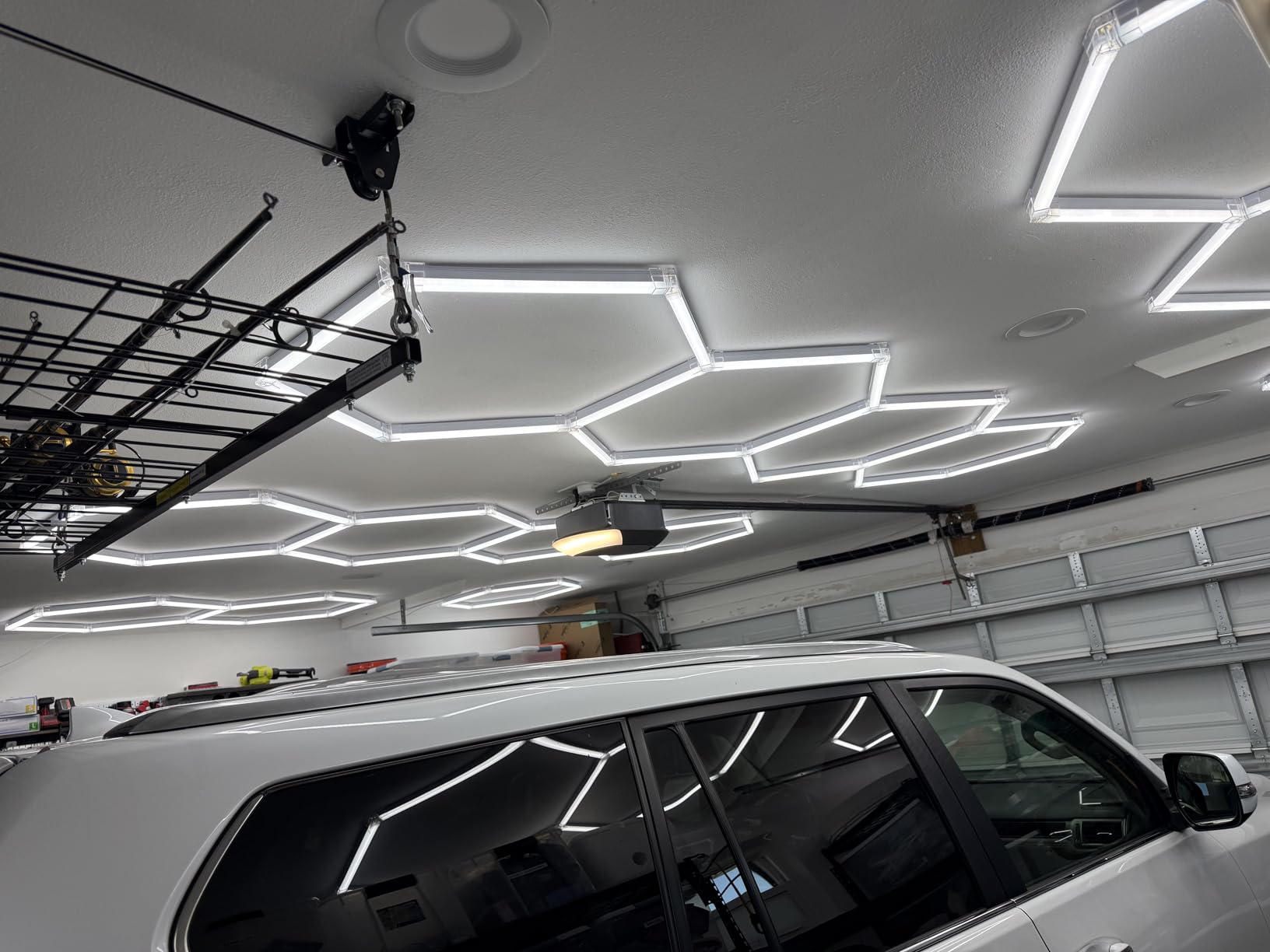 MODERN Hexagon Garage Light: Higher Brightness 720W 86400 Lumens Hexagon Led Garage Light with Rectangle Frame 6500K for Garage, Basement, Warehouse, Auto Beauty Shop, Car Detailing Shop etc. customer photo 2