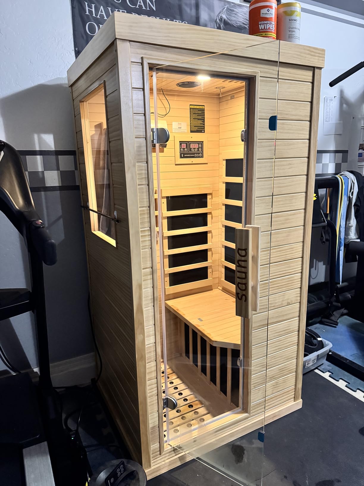 Homsido Infrared Home Sauna Room 1 Person Hemlock Wooden Indoor Dry Sauna, Low EMF 1200W/110V Heaters Panels, LCD Control Panel, 10 Minutes Pre-Warm up customer photo 2