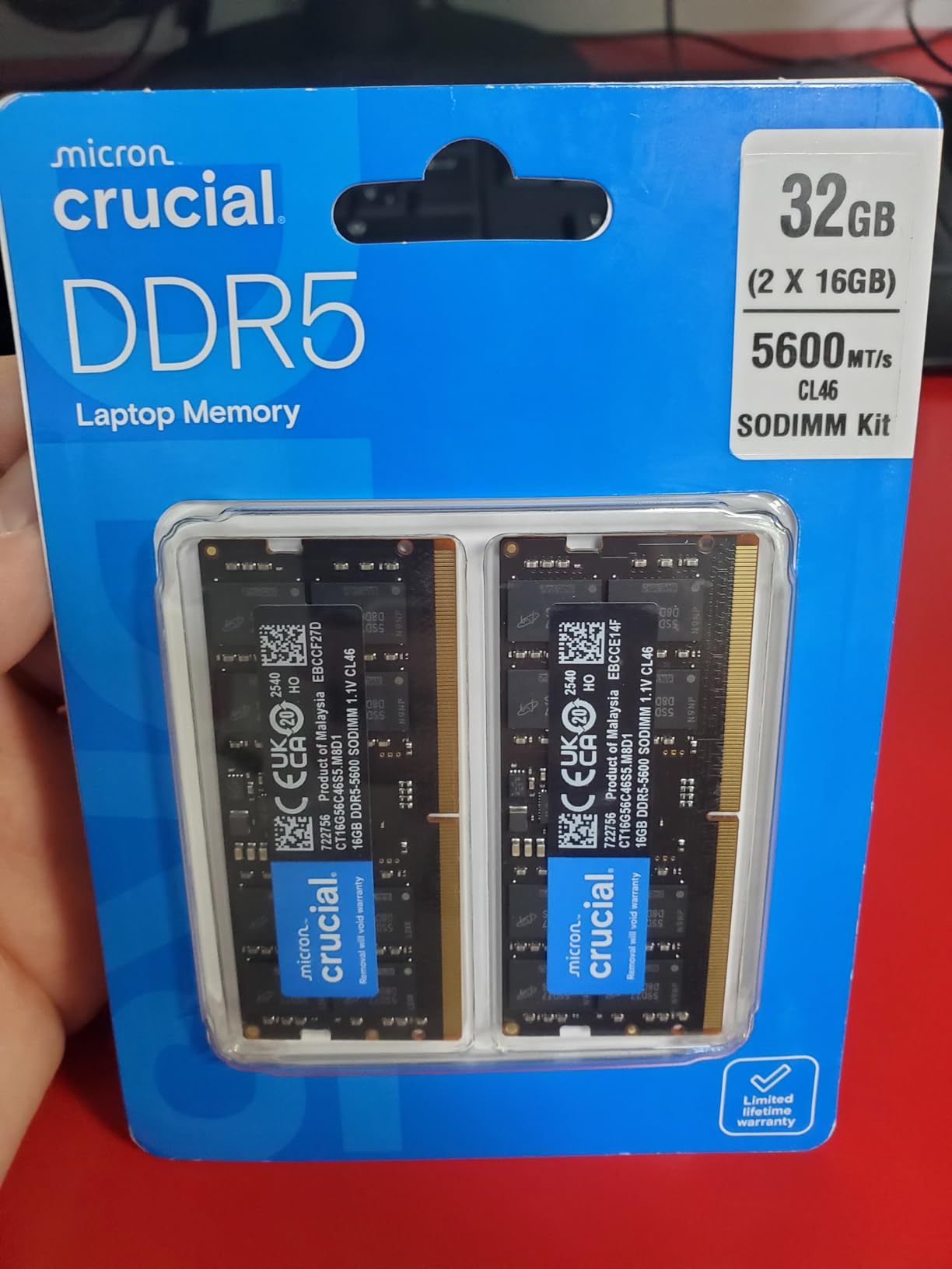 Crucial 32GB DDR5 RAM Kit (2x16GB), 5600MHz Laptop Memory 262-Pin SODIMM, Compatible with Intel Core and AMD Ryzen 7000, Black - CT2K16G56C46S5 customer photo 2