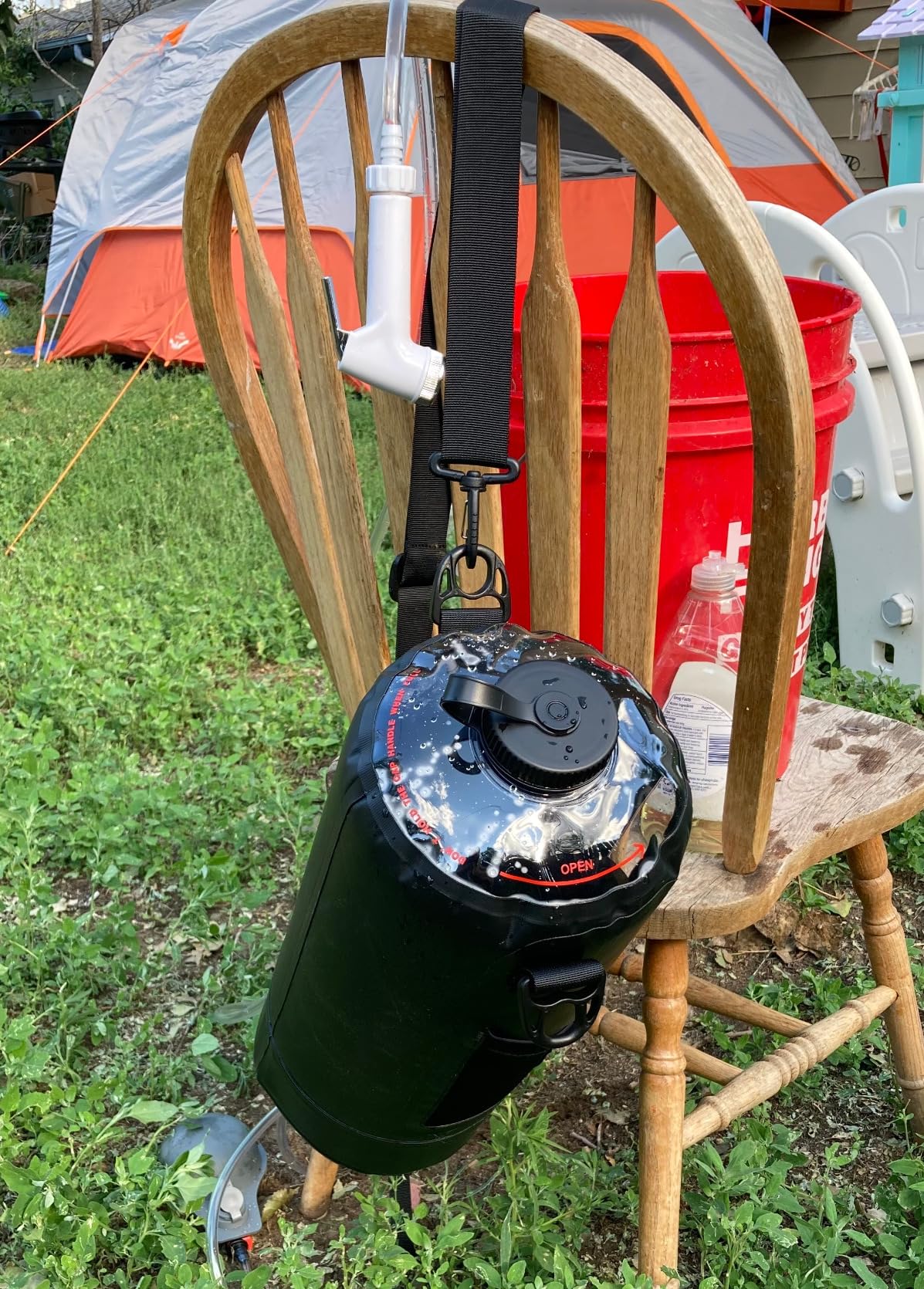 HappyPo Camping Shower - Portable Camping Solar Shower Pump- Shower Bag with Pressure Foot Pump with Temperature Indicator - Camp Water Equipment for Road Travel customer photo 2