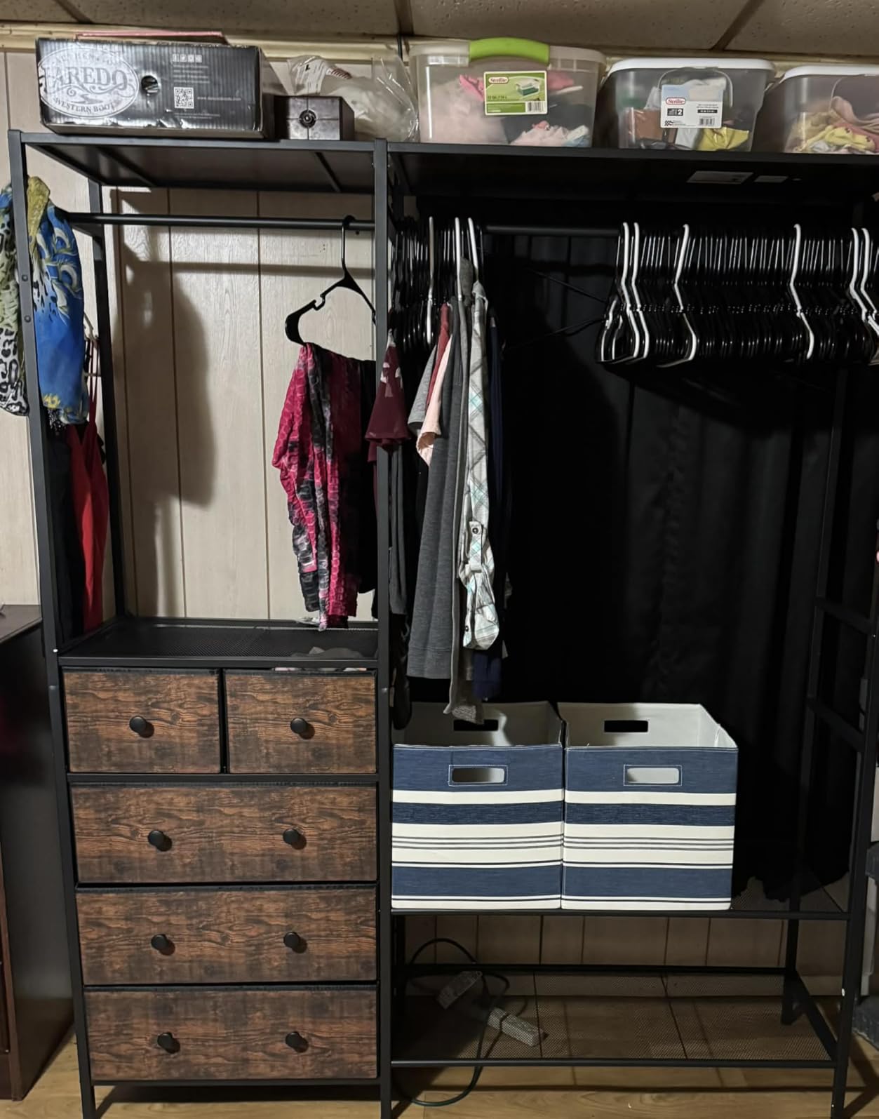Auromie Clothes Rack with 5 Drawers & 4 Storage Shelves, 59.1W*70.9H Heavy Duty Clothing Rack with 2 Hanging Rods, Wardrobe Closet Organizer System with 5 Hooks, Freestanding Garment Rack (Rustic) customer photo 1