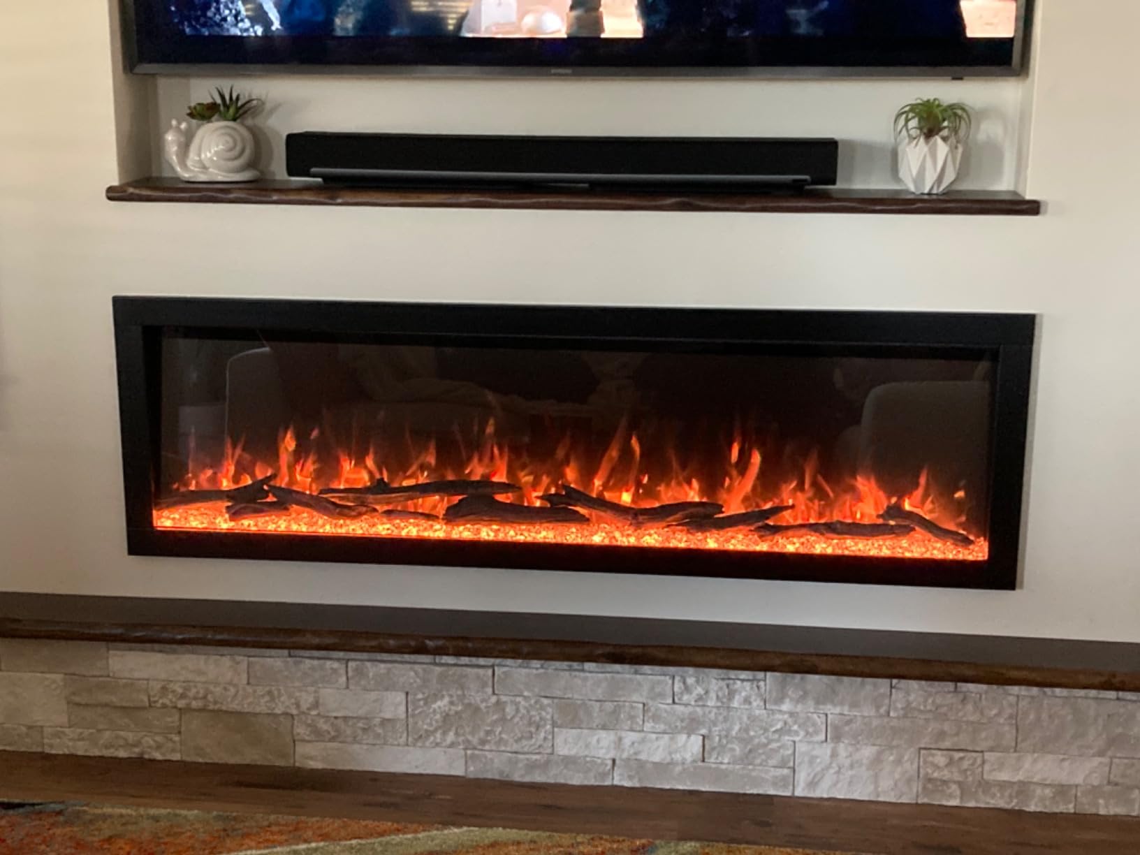 Modern Ember Highmark 60 Inch Smart Linear Electric Fireplace - Premium Flame with 10 Colors, Sleek Hidden Vent Design, Install Recessed in-Wall or Wall-Mount, WiFi Enabled. customer photo 1