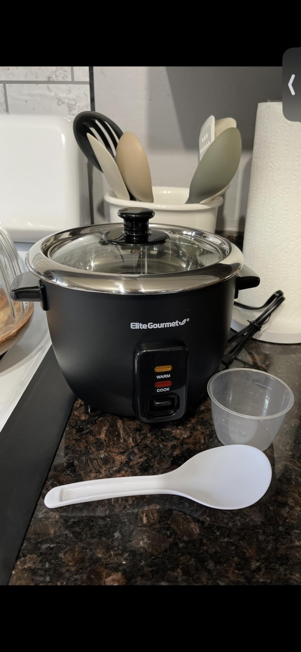 Elite Gourmet ERC006SS 6-Cup Electric Rice Cooker with Stainless Steel Inner Pot, Makes Soups, Stews, Porridges, Grains and Cereals, 6 cup (3 cups uncooked), Black customer photo 2