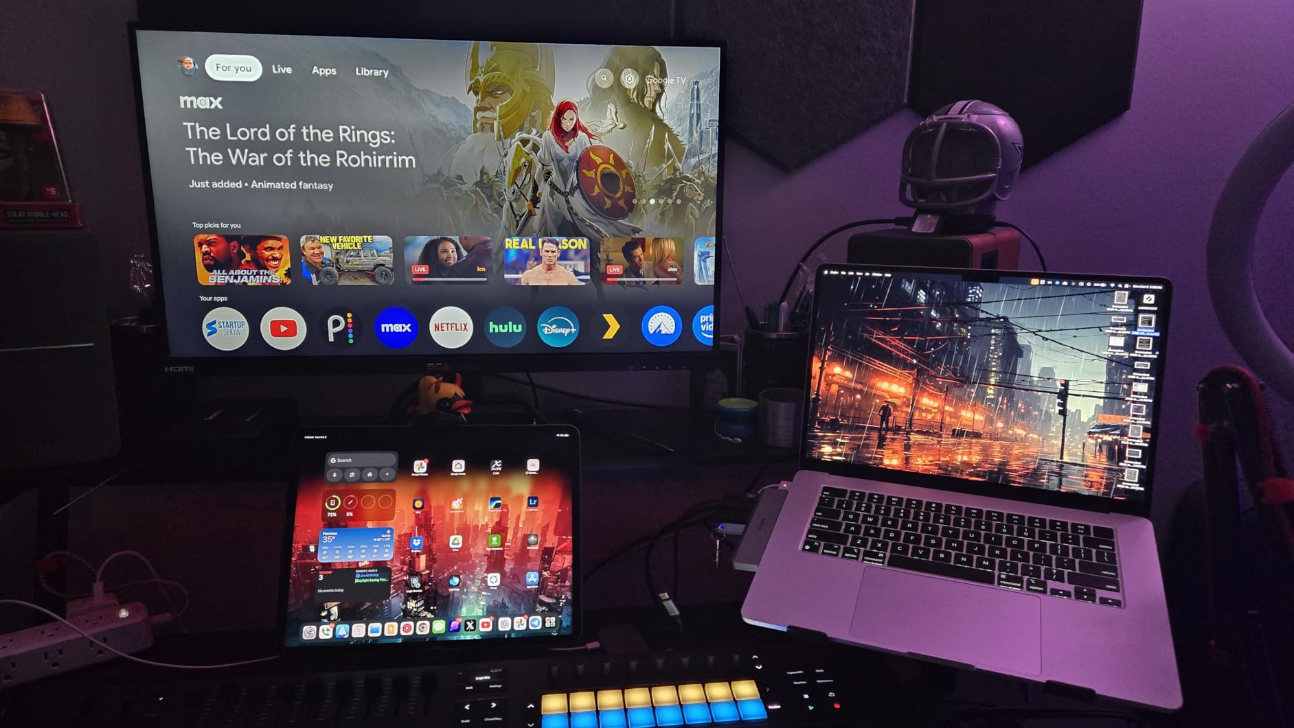 Armocity Music Studio Desk, Music Production Workstation with Power Outlets, Recording Studio Table Desks Music Producer for Home, Black customer photo 1