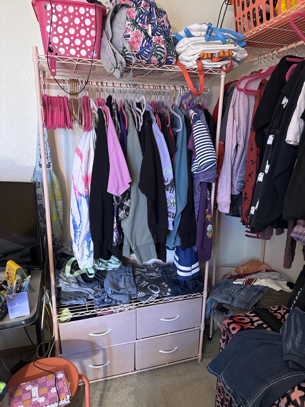 Raybee Clothes Rack, Heavy Duty Clothing Racks for Hanging Clothes, Portable Closet with 4 Drawers, Freestanding Garment Rack with Adjustable Shelves for Bedroom, Basement, Extra Space, Black customer photo 1