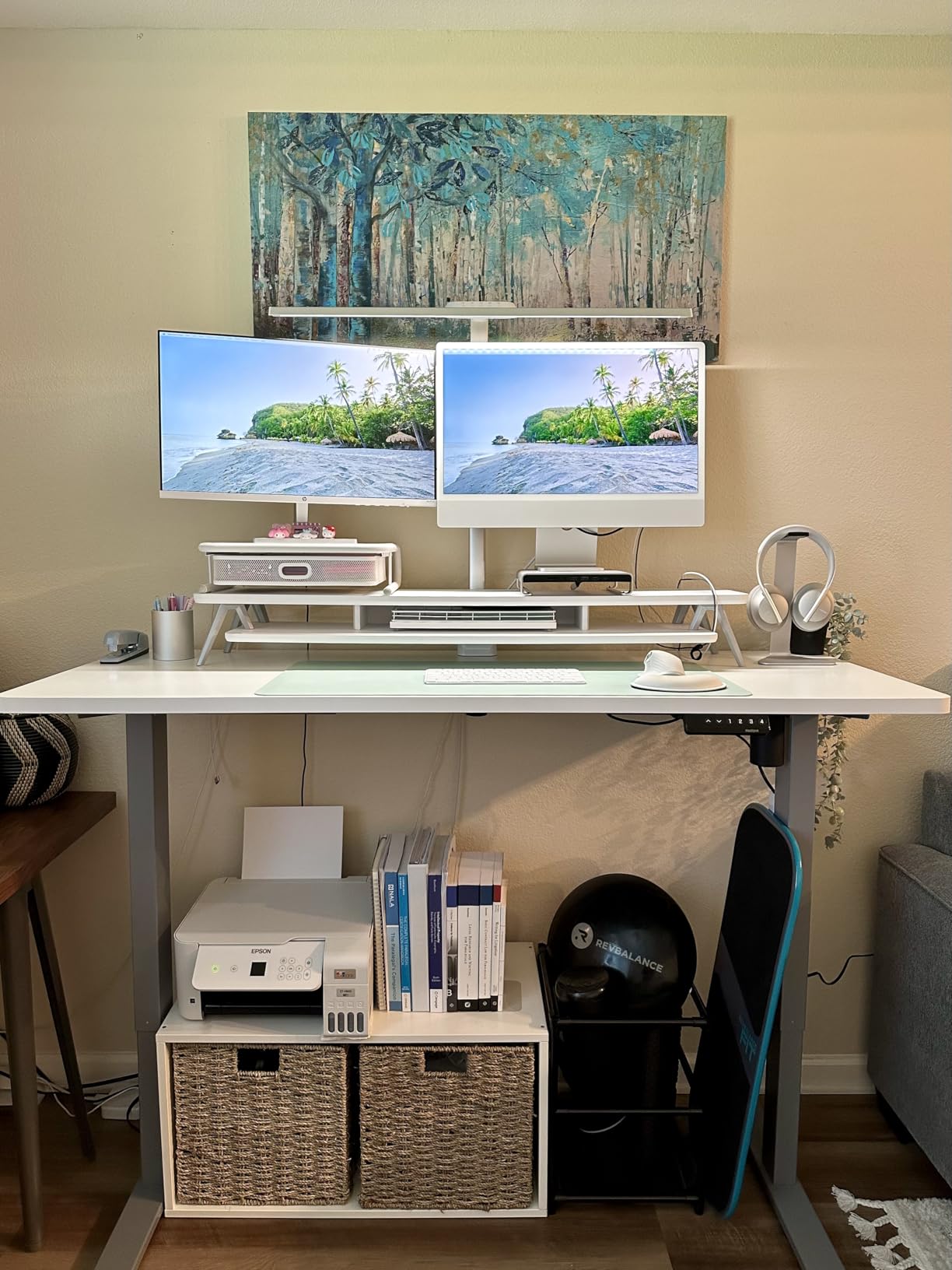 FLEXISPOT EN1 One-Piece Standing Desk 40 x 24 Inches Height Adjustable Desk Electric Sit Stand Up Desk Home Office Desks Computer Workstation (White Frame + Maple Desktop) customer photo 1