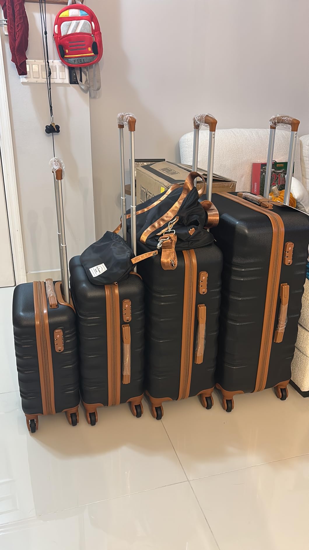 LONG VACATION 6 Piece Luggage Set Carry on Suitcase with ABS+PC hardshell, Spinner Wheels & YKK Zipper TSA Lock (BEIGE-BROWN) customer photo 2