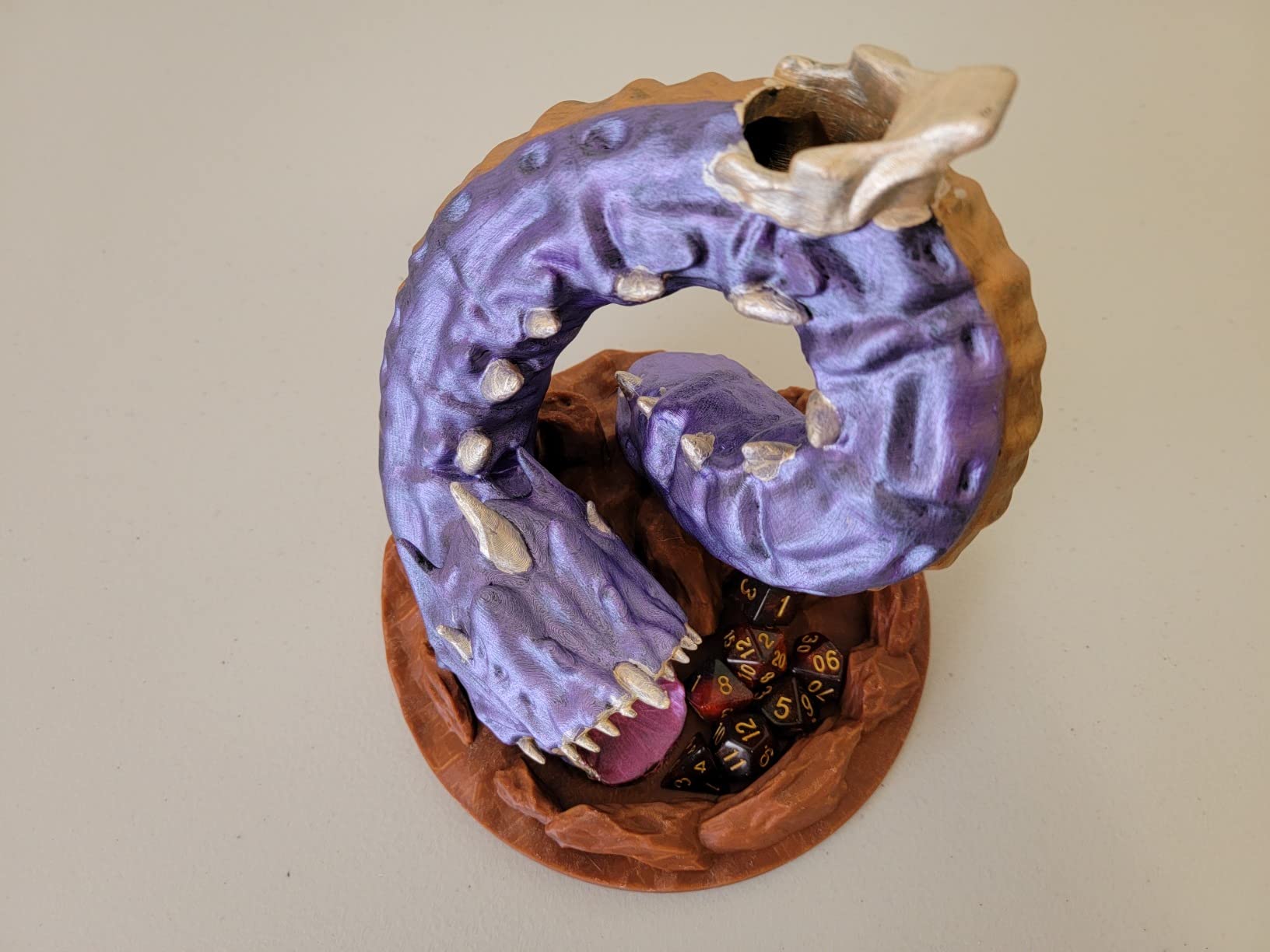 Purple Worm Dice Tower (with 7pcs Dice) for TRPG - DND COC D&D - Dungeons and Dragons Hand Painted Color Tabletop Role Playing Game Rolling Tower with Tray customer photo 1