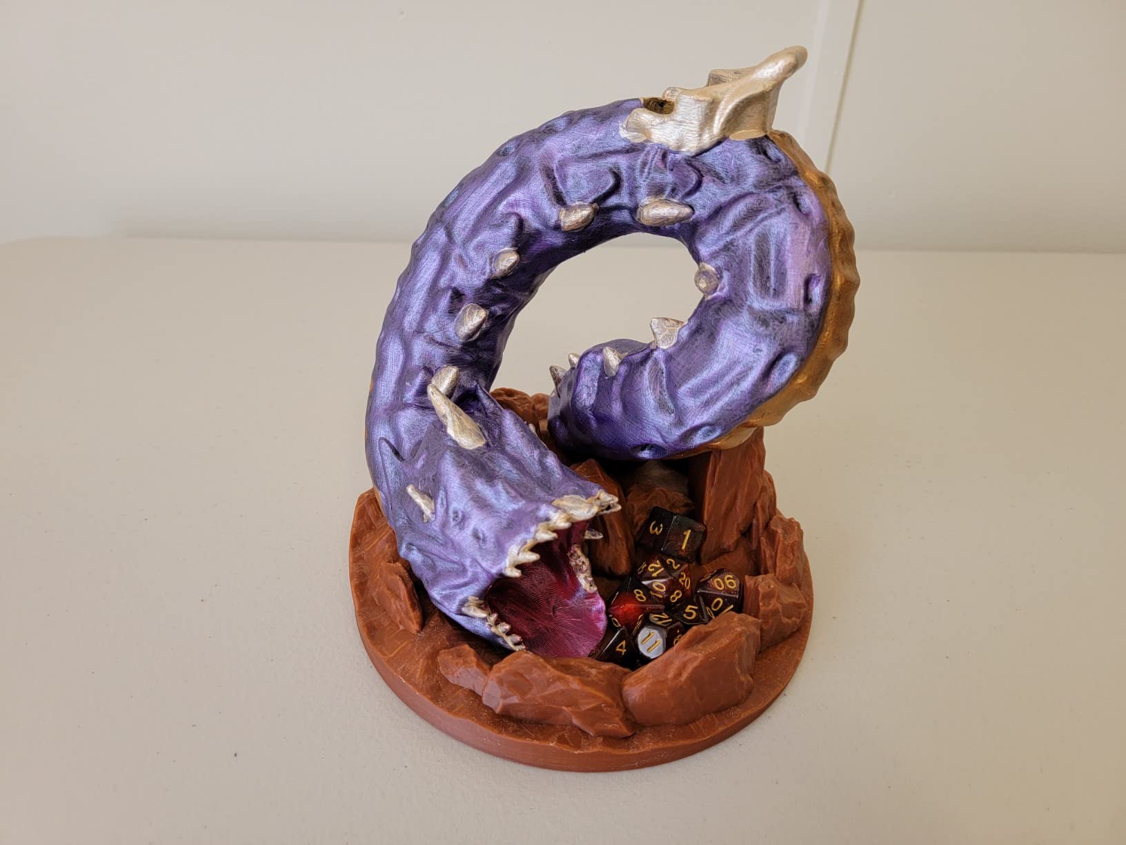 Purple Worm Dice Tower (with 7pcs Dice) for TRPG - DND COC D&D - Dungeons and Dragons Hand Painted Color Tabletop Role Playing Game Rolling Tower with Tray customer photo 2