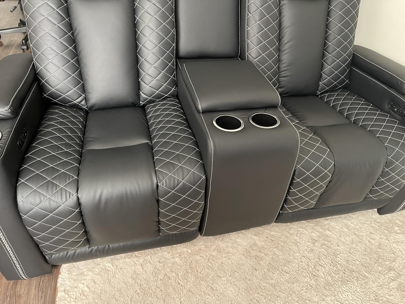 CANMOV Electric Power Recliner Chairs with USB Ports and Cup Holders, Breathable Faux Leather Home Theater Seating Recliner with Hidden Arm Storage, Ambient Lighting, Black customer photo 2
