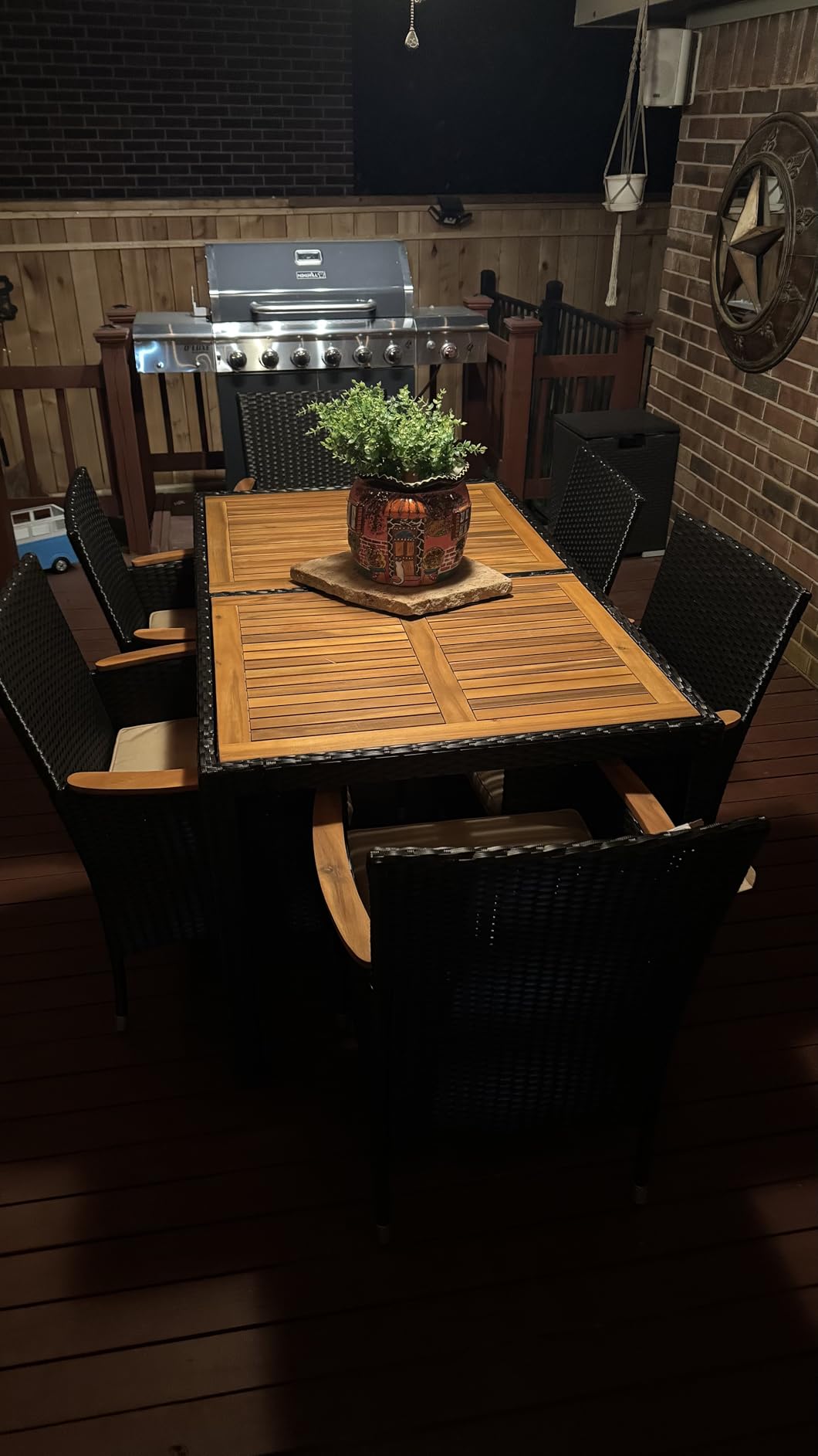 Devoko Outdoor Patio Dining Sets 9 Pieces Wicker Outdoor Dining Table and Chairs Set with Acacia Wood Table Top and Widened Armrests for Backyard, Garden, Deck (Black) customer photo 1