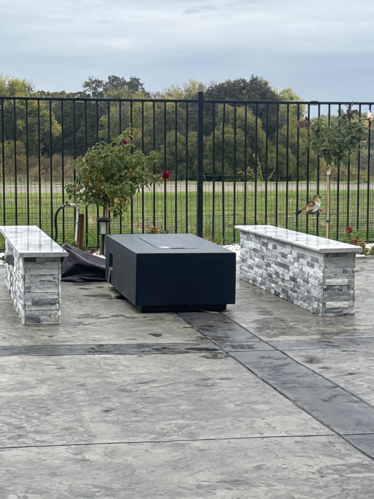 AMS Fireplace Genuine Concrete Rectangular Propane Fire Pit Table for Outside Patio (66