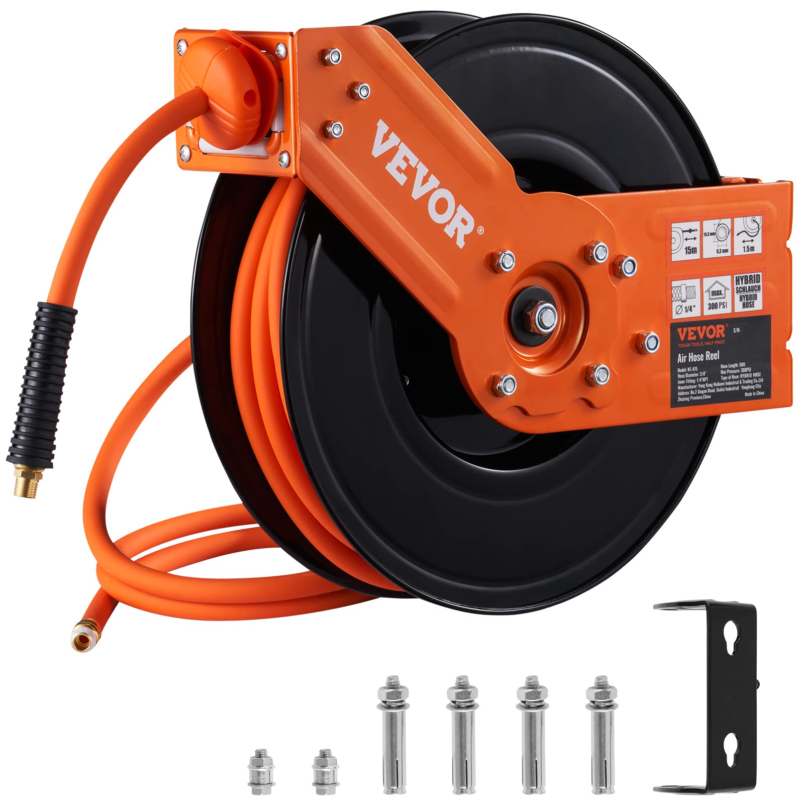 VEVOR Retractable Air Hose Reel, 3/8 IN x 50 FT Hybrid Air Hose Max 300PSI, Air Compressor Hose Reel with 5 ft Lead in, Ceiling/Wall Mount Heavy Duty Single Arm Steel Reel customer photo 1