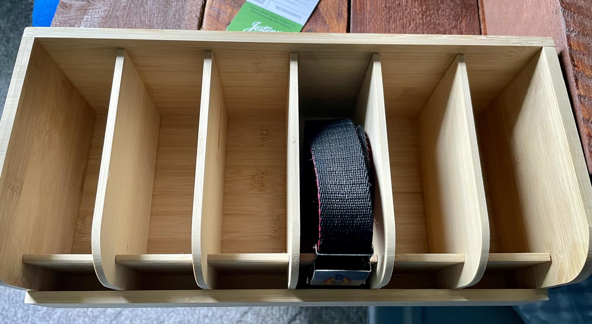 GTI Belt Organizer, 6 Compartments Belt Organizer for Closet and Drawer, Bamboo Display Case for Tie and Belt, Belt Storage Organizer for Men Women (Wooden) customer photo 1