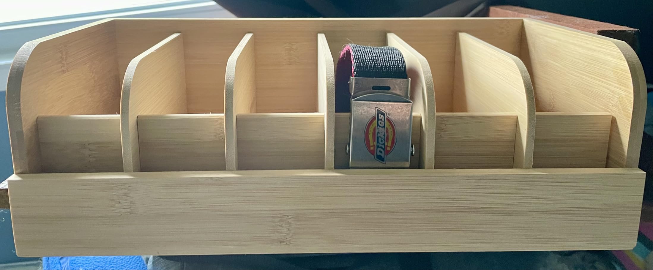 GTI Belt Organizer, 6 Compartments Belt Organizer for Closet and Drawer, Bamboo Display Case for Tie and Belt, Belt Storage Organizer for Men Women (Wooden) customer photo 2