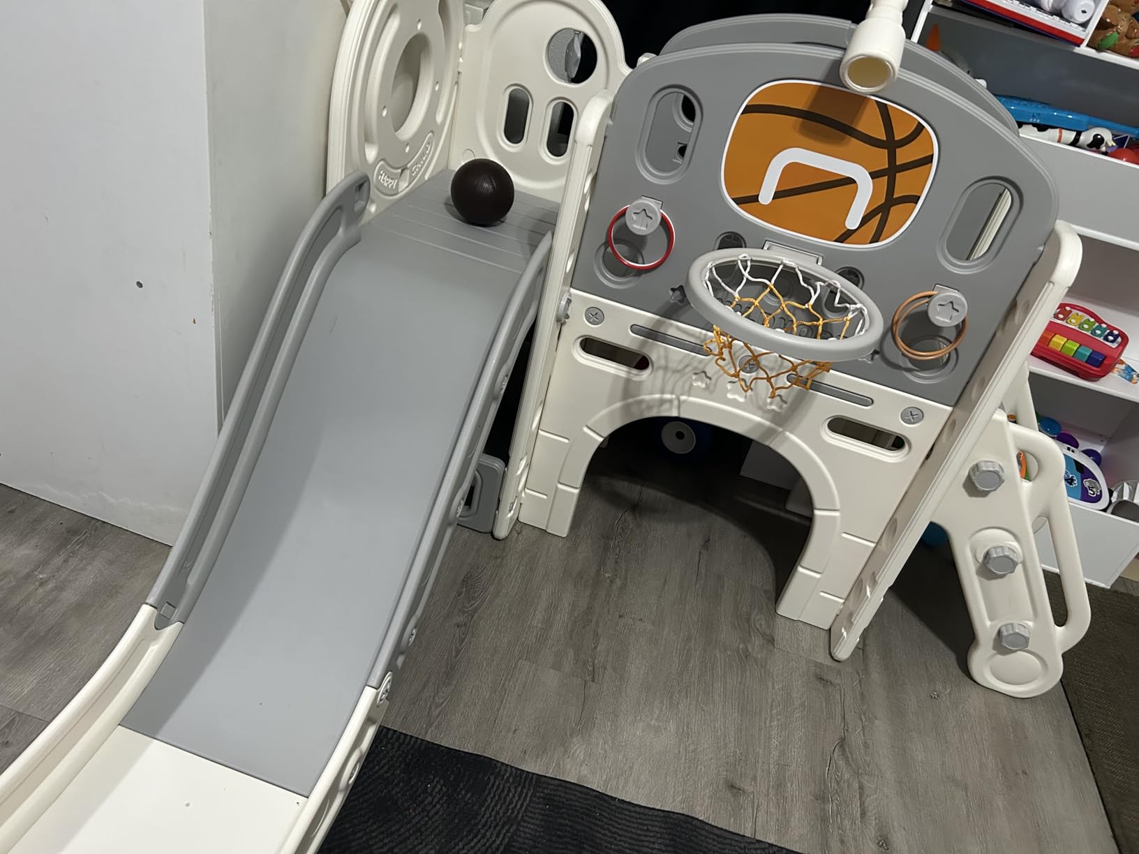 XJD 8 in 1 Toddler Slide Set, Kids Slide for Toddlers Age 1+, Toddler Climber Slide PlaySet with Basketball Hoop and Ball,Outdoor Indoor Playground for Toddlers 1-3 (Beige Grey, 8 in 1) customer photo 1