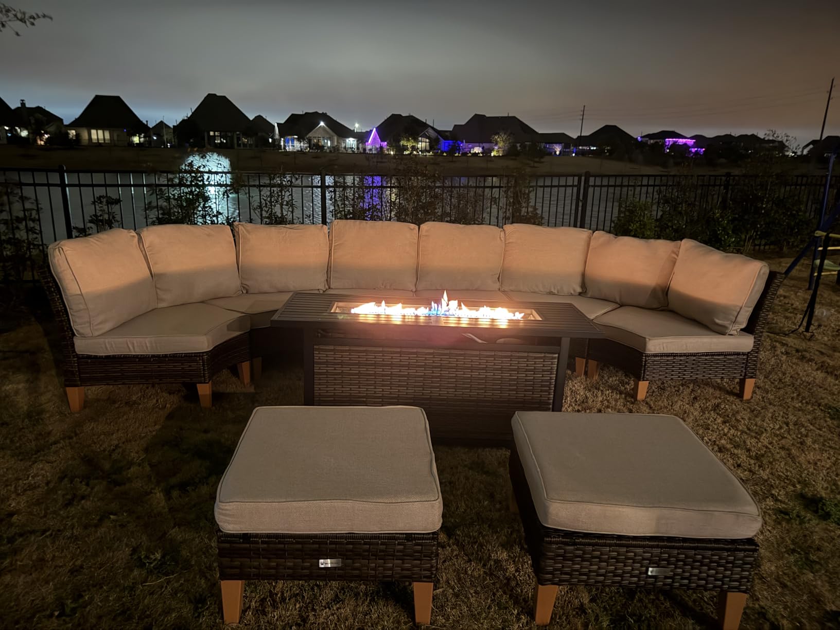PHI VILLA 5-Piece Wicker Patio Furniture Set, Outdoor Sectional Sofa Conversation Set with Beige Cushions, Half-Moon Curved Modular Couch for Garden, Deck, Backyard customer photo 1
