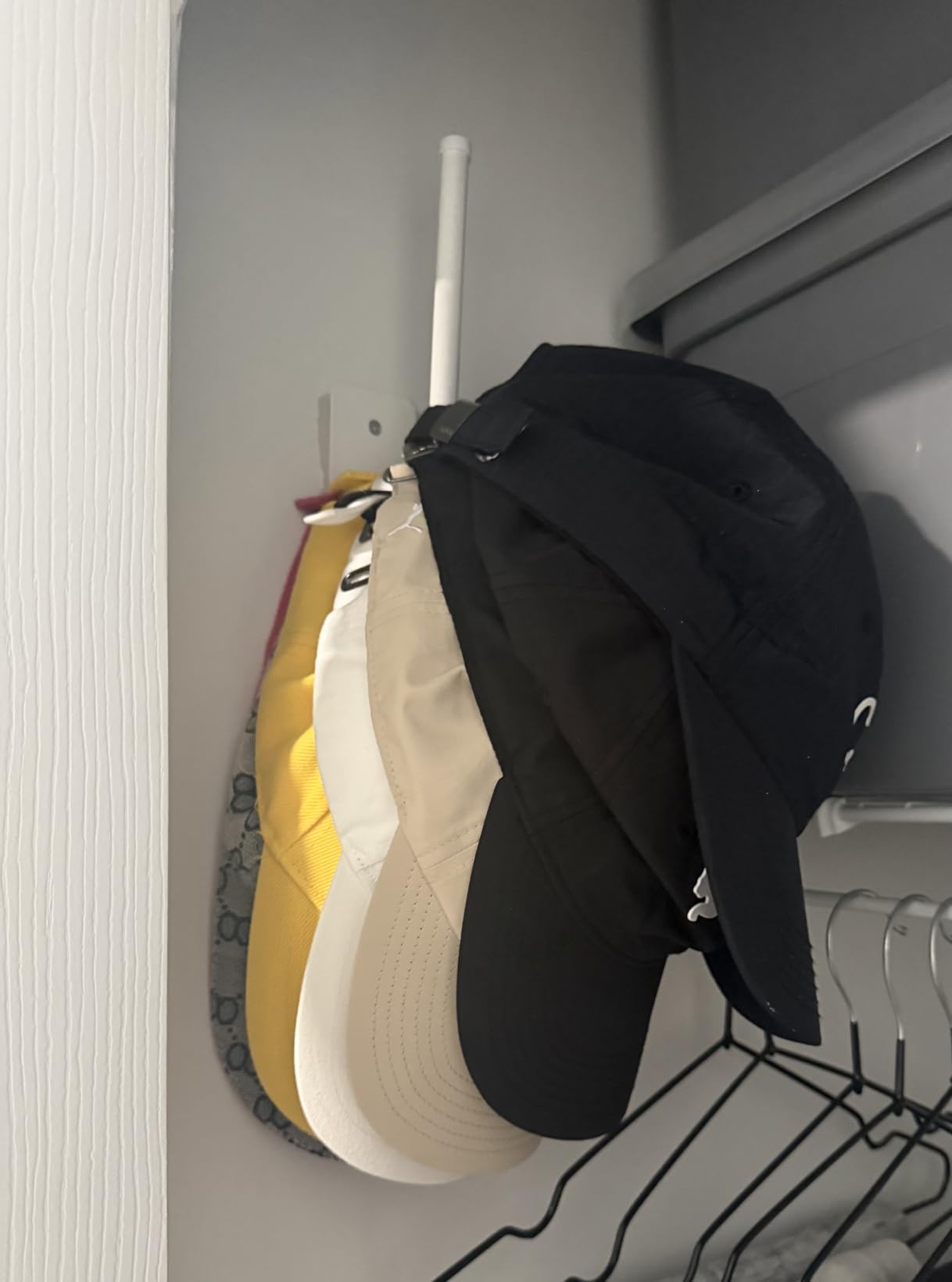 2 Pack Hat Racks for Baseball Caps, Stainless Steel Hat Organizer for Baseball Cap, Hat Holder Storage Organizer, Hat Hanger Strong Adhesive/Wall Drilled for Door, Bedroom, Closet(Black 6 in) customer photo 2