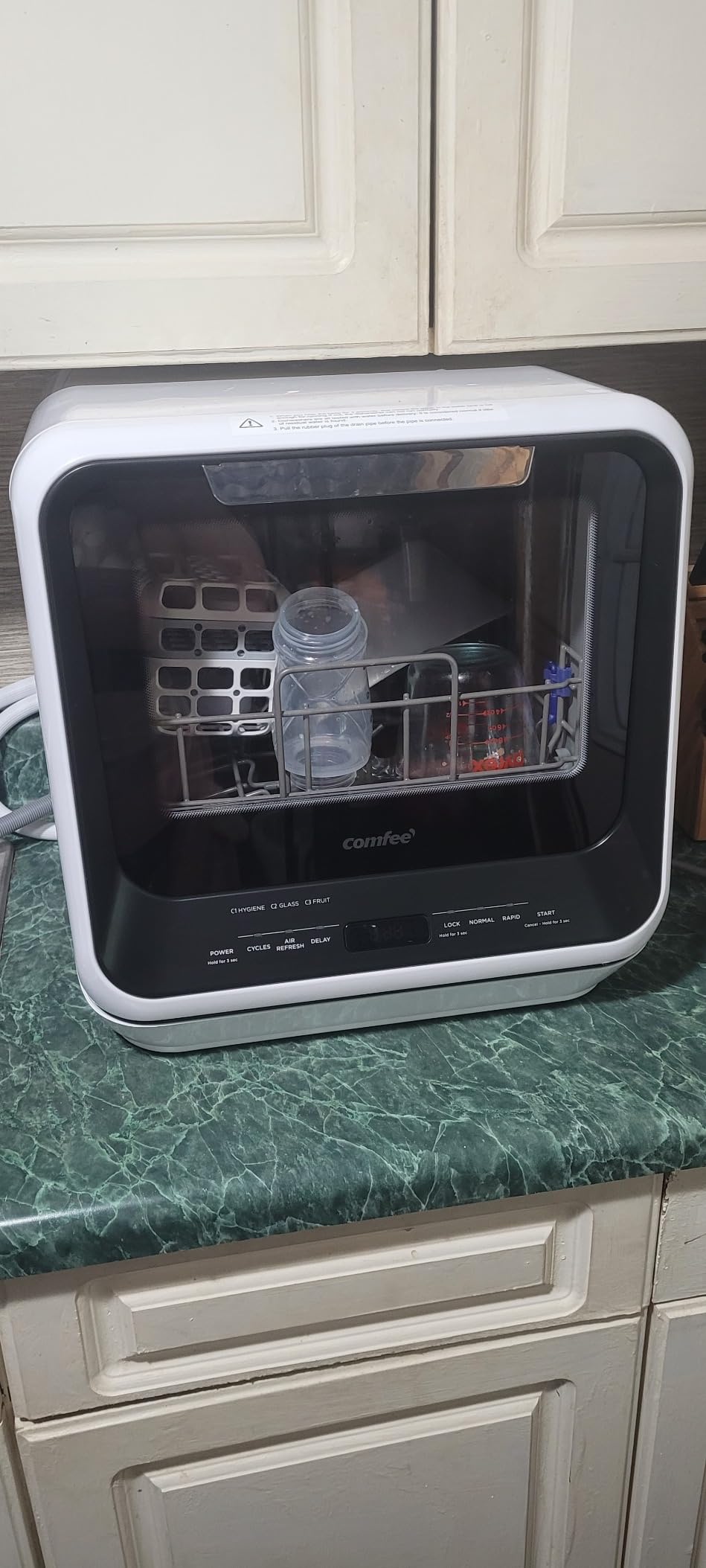 COMFEE' Portable Dishwasher Countertop with 5L Built-in Water Tank, No Hookup Needed, 6 Programs, 360° Dual Spray, 192°F High-Temp& Air-Dry Function, Mini Dishwasher for RVs, White customer photo 1