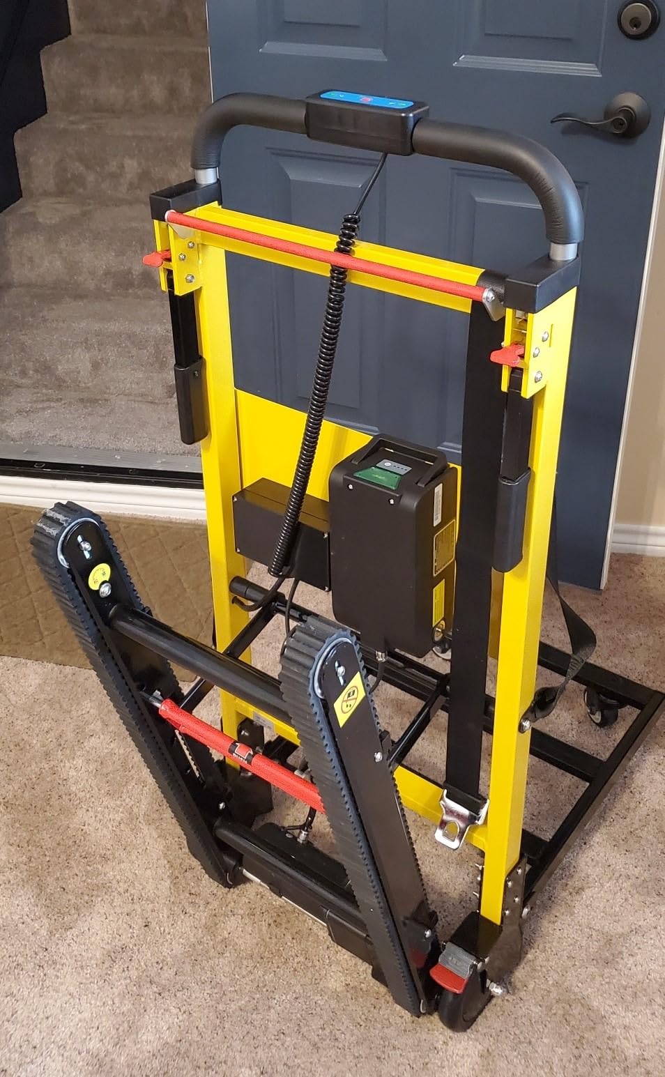 Electric Stair Climbing Dolly, Heavy Duty, Powered Stair Climber Dolly Cart with 6 Wheels Motor Powered for Furniture Logistics Warehouse, Black & Yellow, 120W customer photo 3