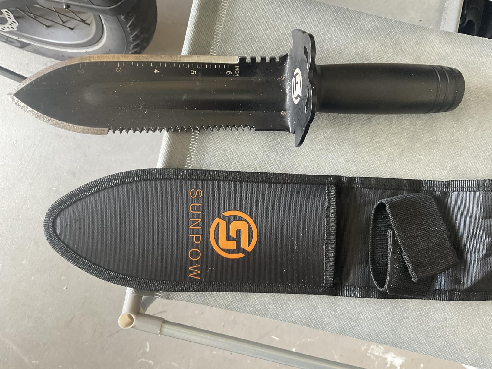 SUNPOW Metal Detector Shovel Digging Tools - Heavy Duty Double Serrated Edge Digger Shovel Knife with Carrying Sheath customer photo 1