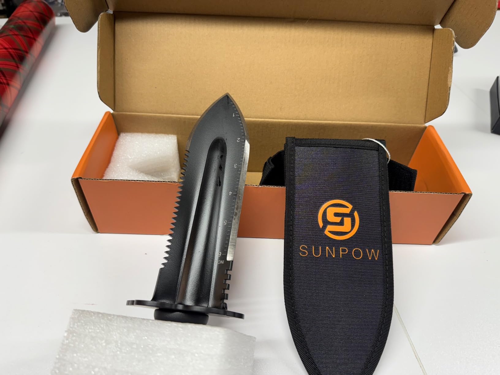 SUNPOW Metal Detector Shovel Digging Tools - Heavy Duty Double Serrated Edge Digger Shovel Knife with Carrying Sheath customer photo 2