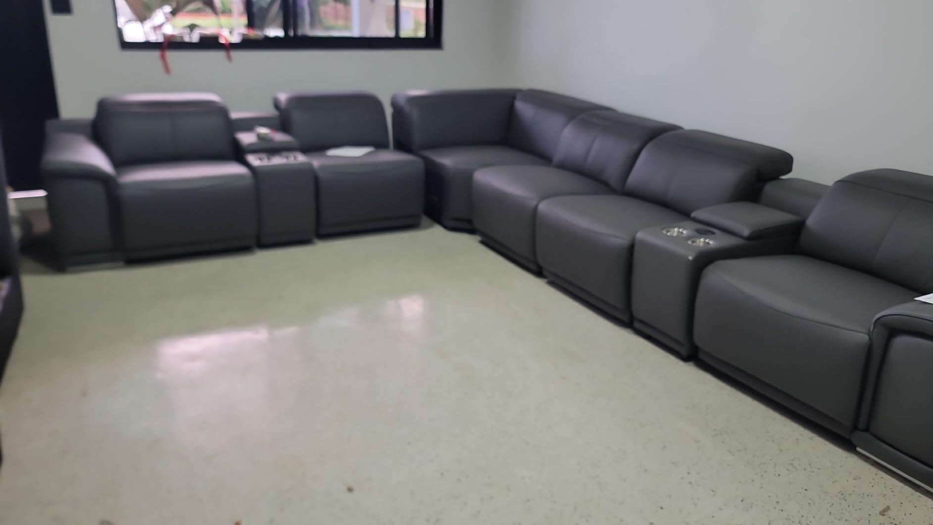 BlackJack Furniture Venice 5 Piece Top Grain Italian Leather Sectional Sofa with 3-Power Recliners, Adjustable Headrest, Lumbar Support, USB & Wireless Charger, Large Storage, 1 Console, Camel customer photo 1