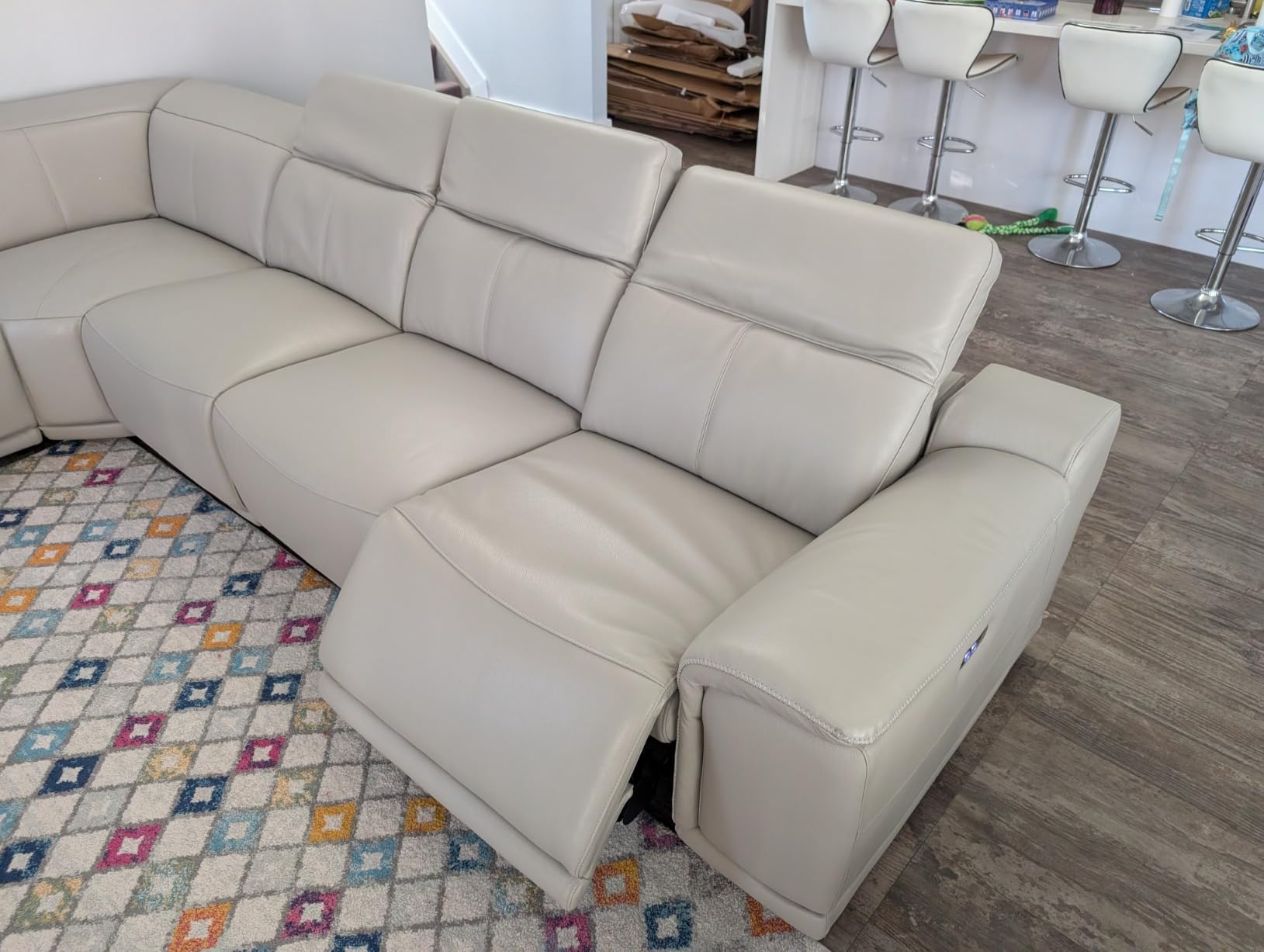 BlackJack Furniture Venice 5 Piece Top Grain Italian Leather Sectional Sofa with 3-Power Recliners, Adjustable Headrest, Lumbar Support, USB & Wireless Charger, Large Storage, 1 Console, Camel customer photo 2