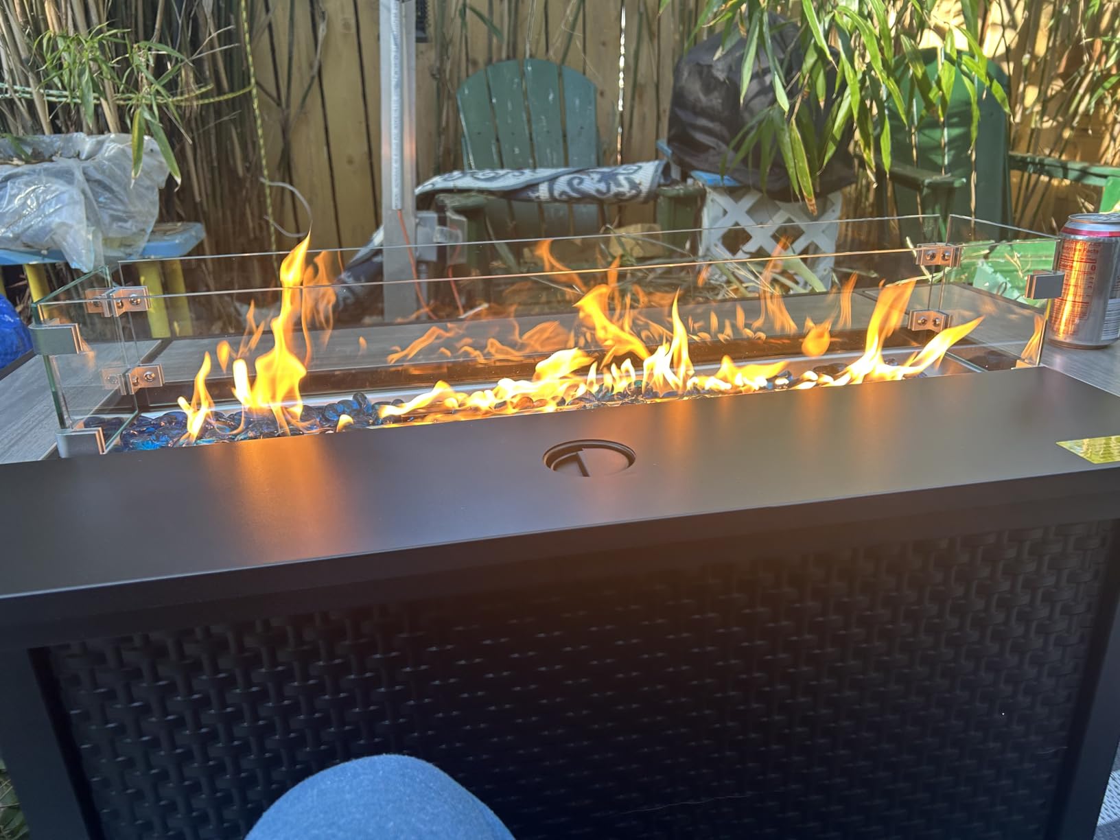 Walsunny 45 inch Outdoor Propane Fire Pit 50,000 BTU Gas Fire Pit Table with Lid, Glass Wind Guard, Waterproof Cover, Rectangle Gas Firepit Table for Garden/Patio, CSA Certification customer photo 1