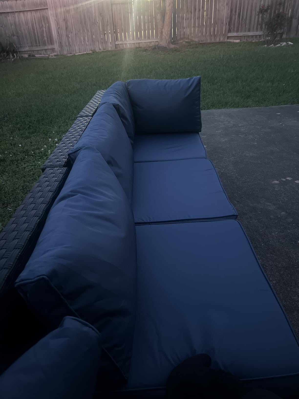 Shintenchi 5 Pieces Outdoor Patio Sectional Sofa Couch, PE Wicker Furniture Sets, Patio Conversation Sets with Washable Cushions Glass Coffee Table for Garden, Poolside, Backyard, Aegean Blue customer photo 1