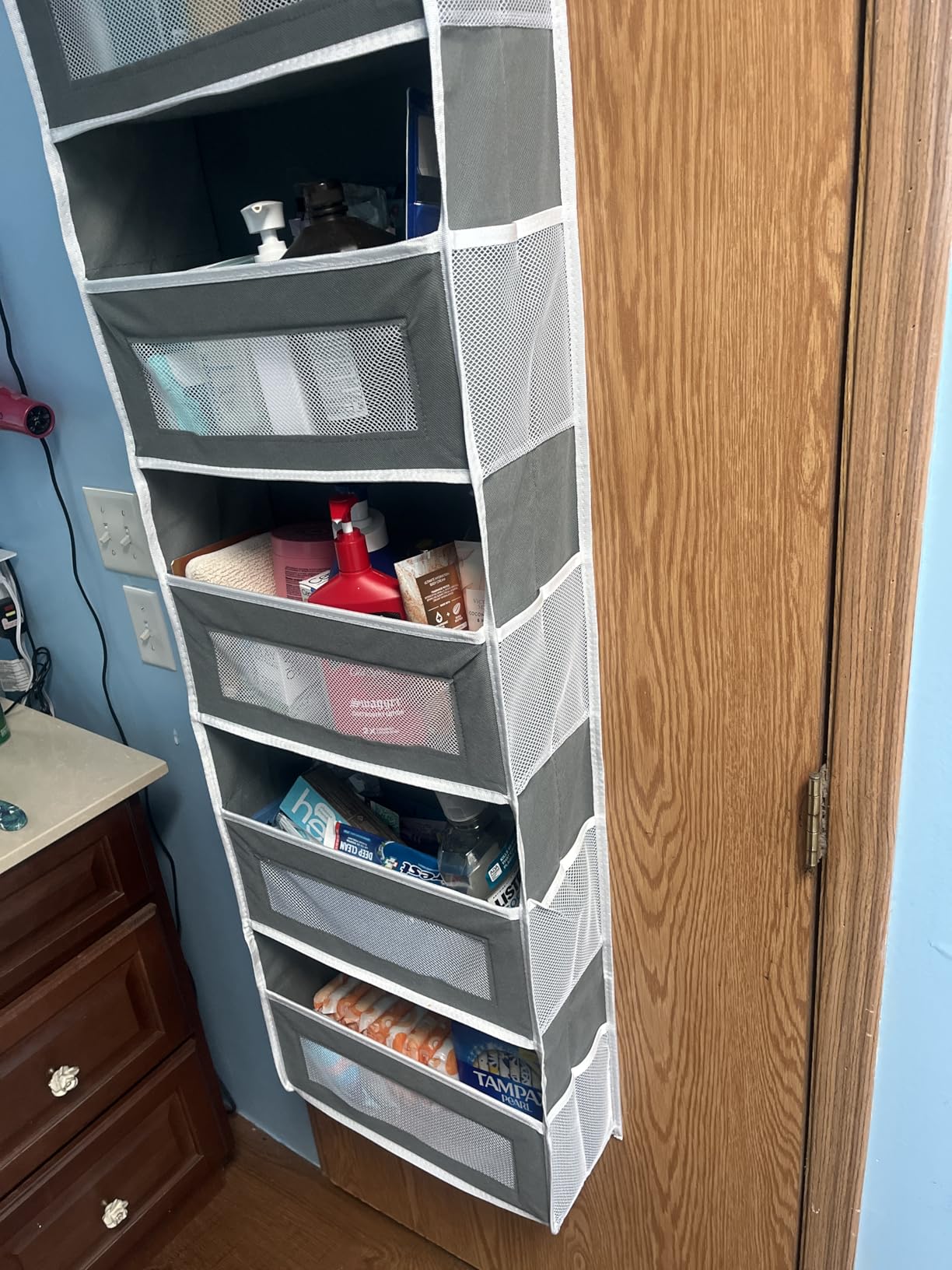 JARLINK Over The Door Organizer Storage, 5 Shelf Hanging Door Organizer with 5 Large Capacity Pockets, Anti Tilt 44 lb Load Behind Door Storage for Bedroom, Bathroom, Pantry, Nursery, Grey customer photo 2