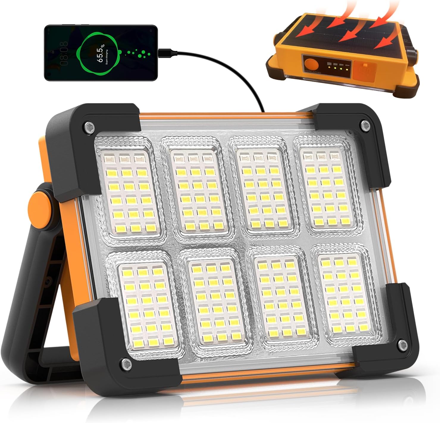 120W Solar Rechargeable Work Light, 144 LED 10000LM Led Work Light with 4 Modes, Portable Flood Light with Stand, IP66 Waterproof Outdoor Working Light for Emergency Mechanic Camping Repair (Yellow) customer photo 1