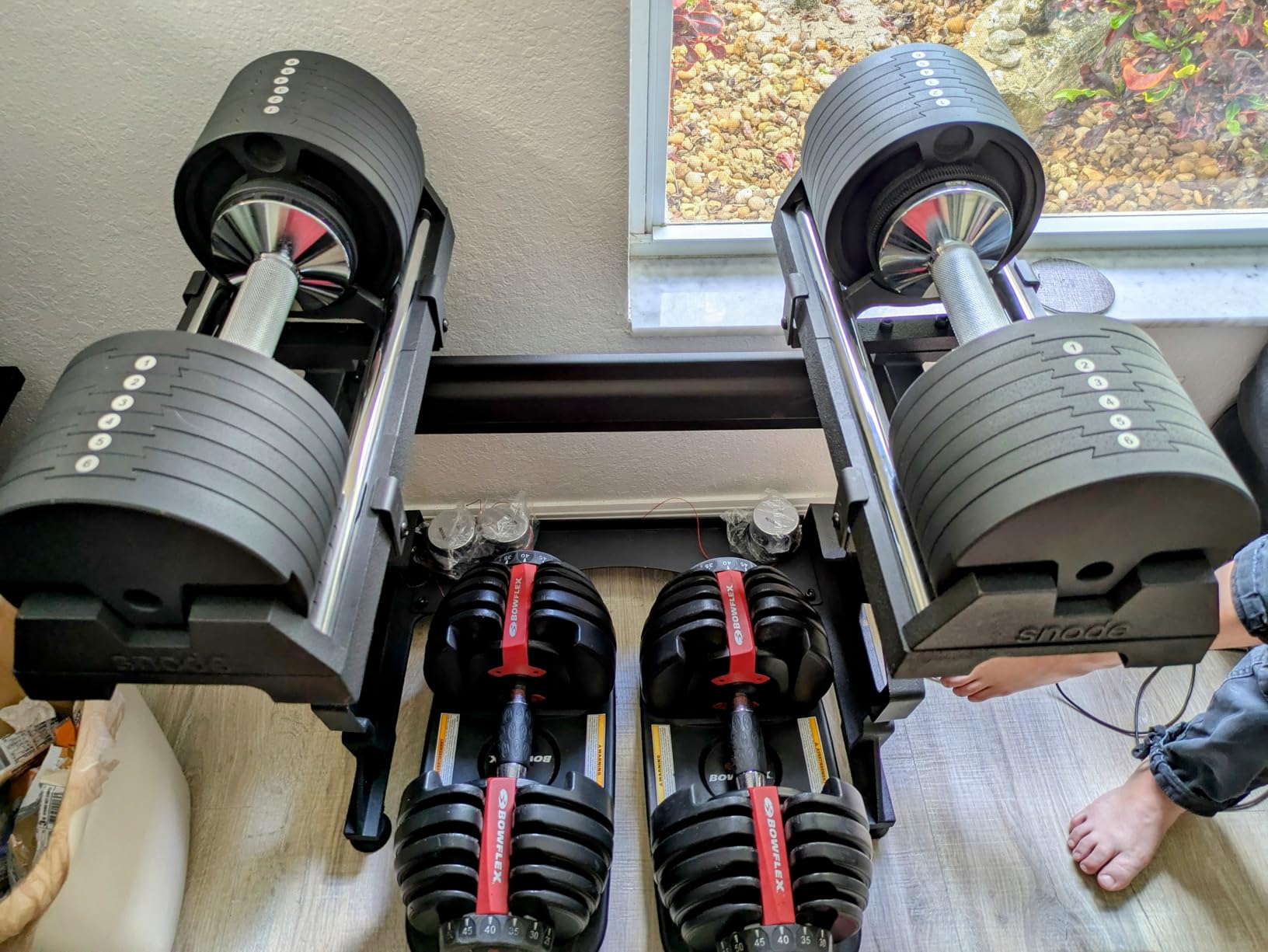 SNODE AD80 Drop Proof 80 lbs Adjustable Dumbbell Set -Adjustable Weights with Cast Iron Plates and Cradle, Knurled Handle, Fast Adjust, Compact Home Gym Equipment for Bench & Press customer photo 2