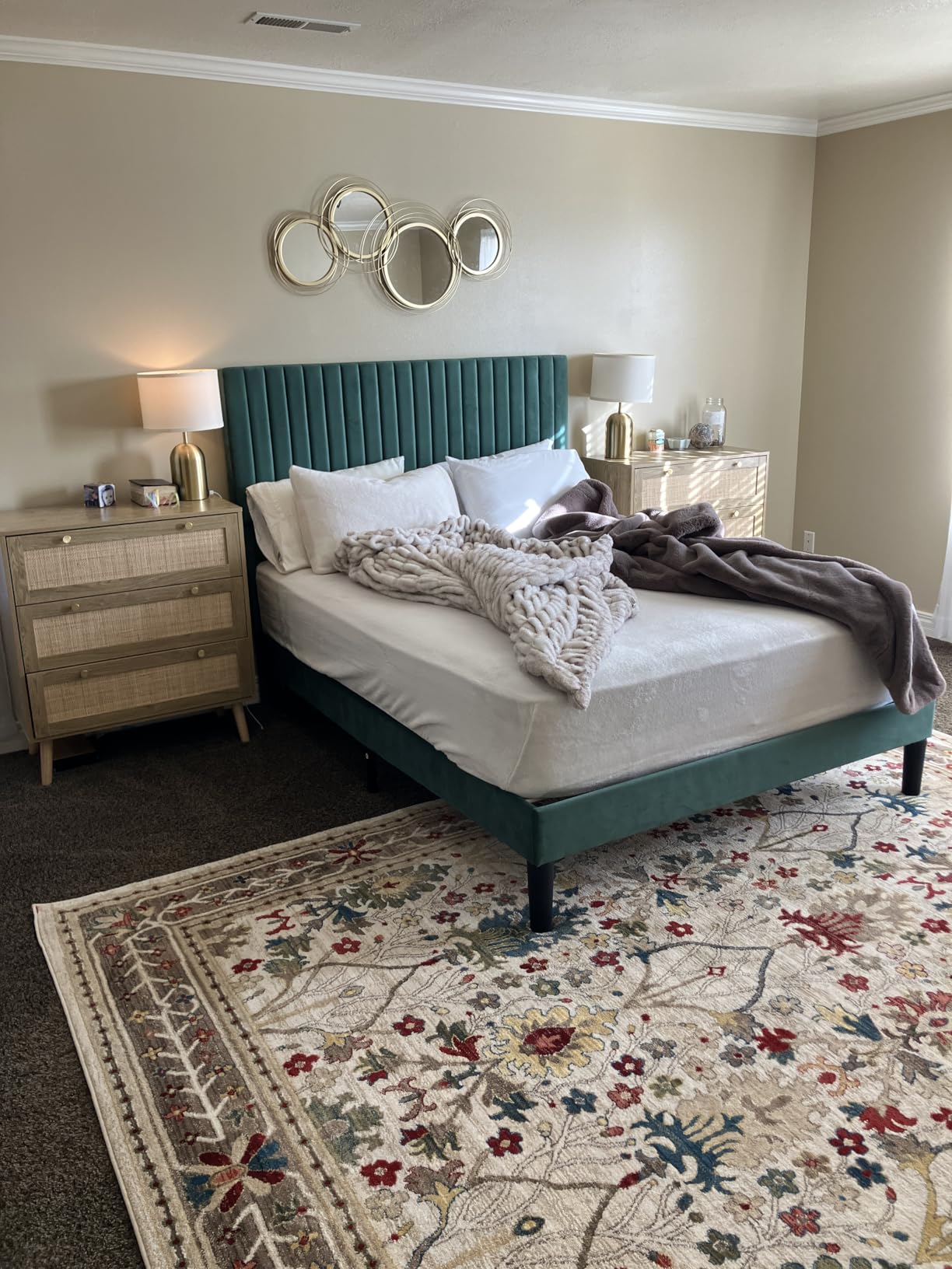 Allewie Queen Bed Frame, Velvet Upholstered Platform Bed with Vertical Channel Tufted Headboard, Mattress Foundation with Strong Wooden Slats, Box Spring Optional, Easy Assembly, Black customer photo 1
