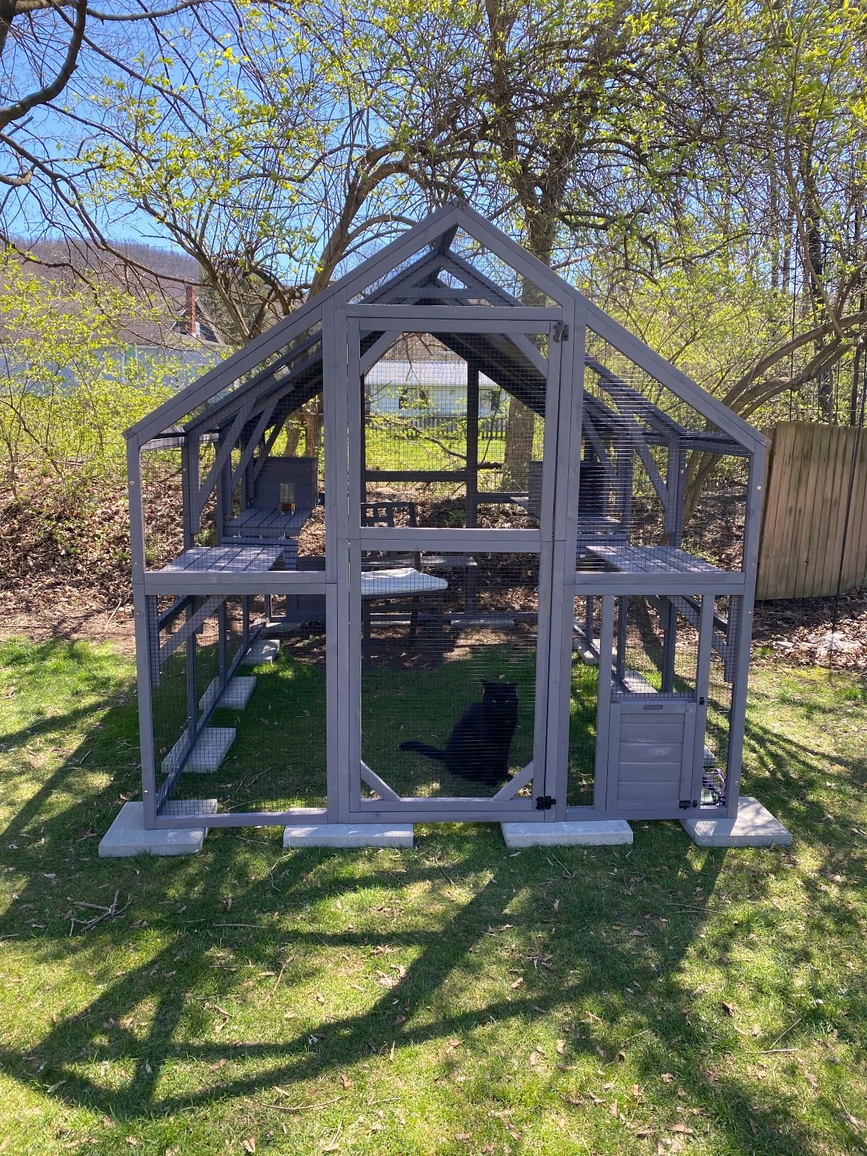 Aivituvin Catio Outdoor Cat Enclosure Large Cat Run with Bridges, Walks, Small Houses, Roof Cover 110