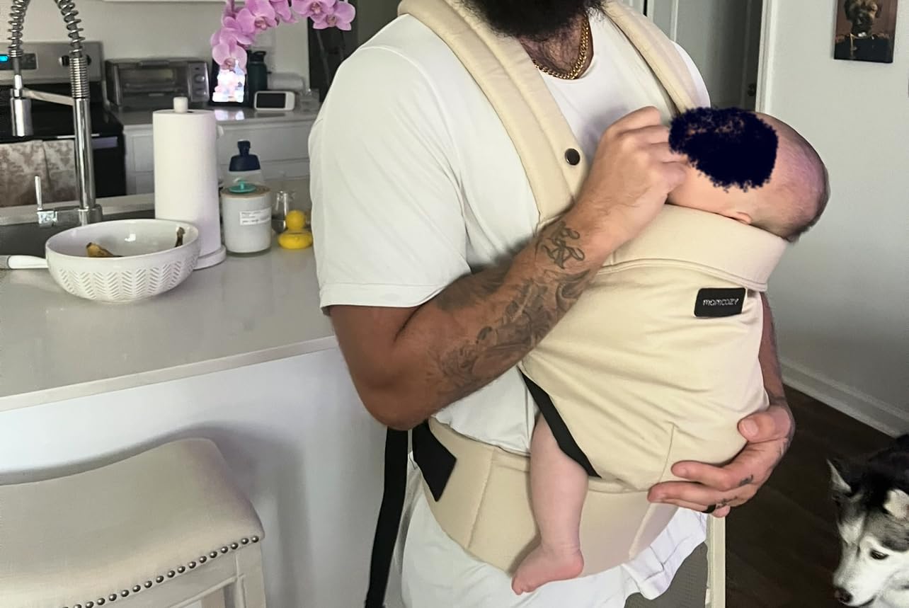 Momcozy Baby Carrier - Ergonomic, Cozy and Lightweight Carrier for 7-45lbs, Effortless to Put On, Ideal for Hands-Free Parenting, Enhanced Lumbar Support, Purehug for Infant to Toddler, Black customer photo 1