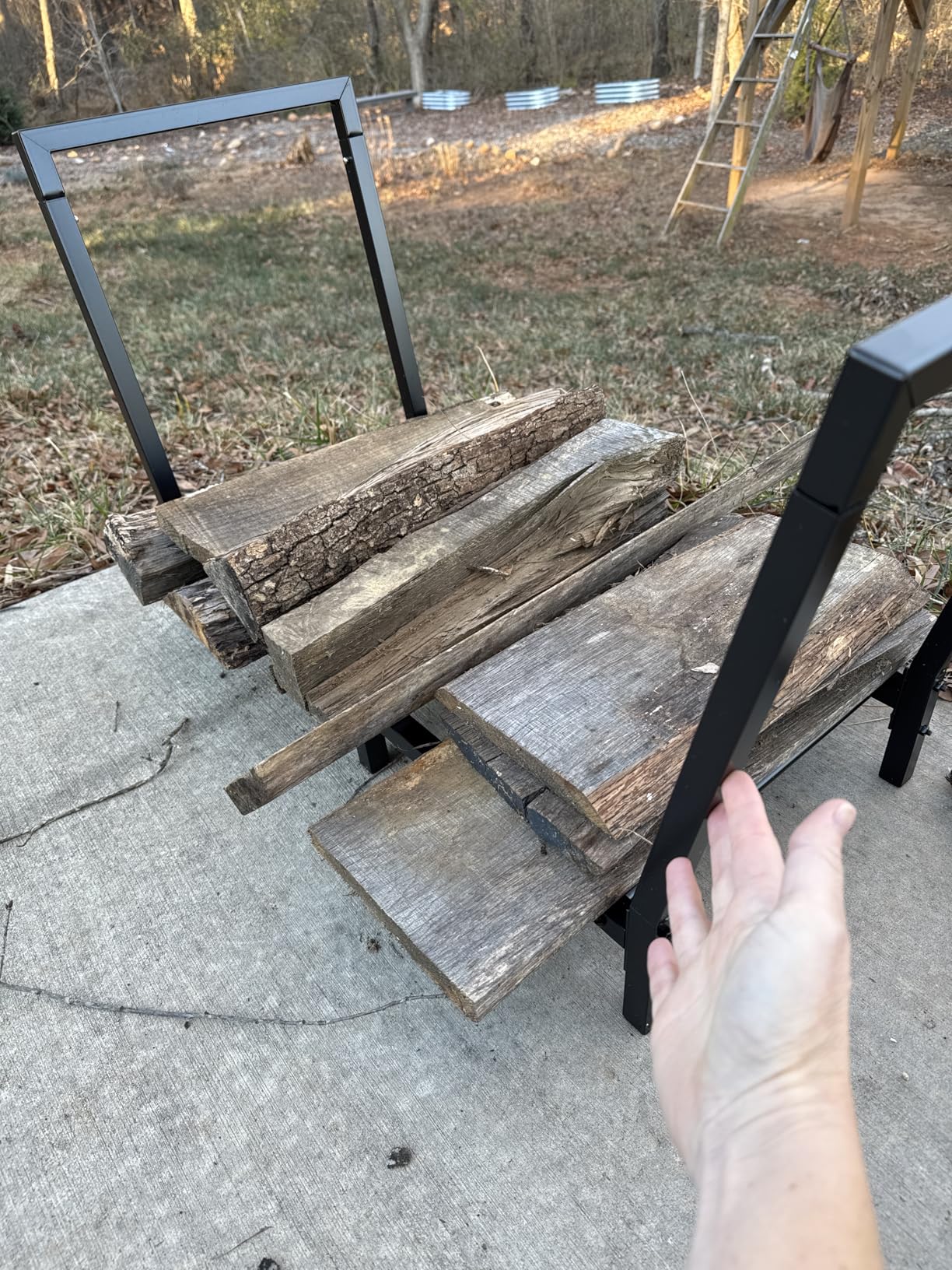 Minicloss 34 Inch Firewood Rack Outdoor Indoor, 2.7ft Wood Storage Rack Stand, Heavy Duty Fire Wood Holder for Fireplace (Black) customer photo 2