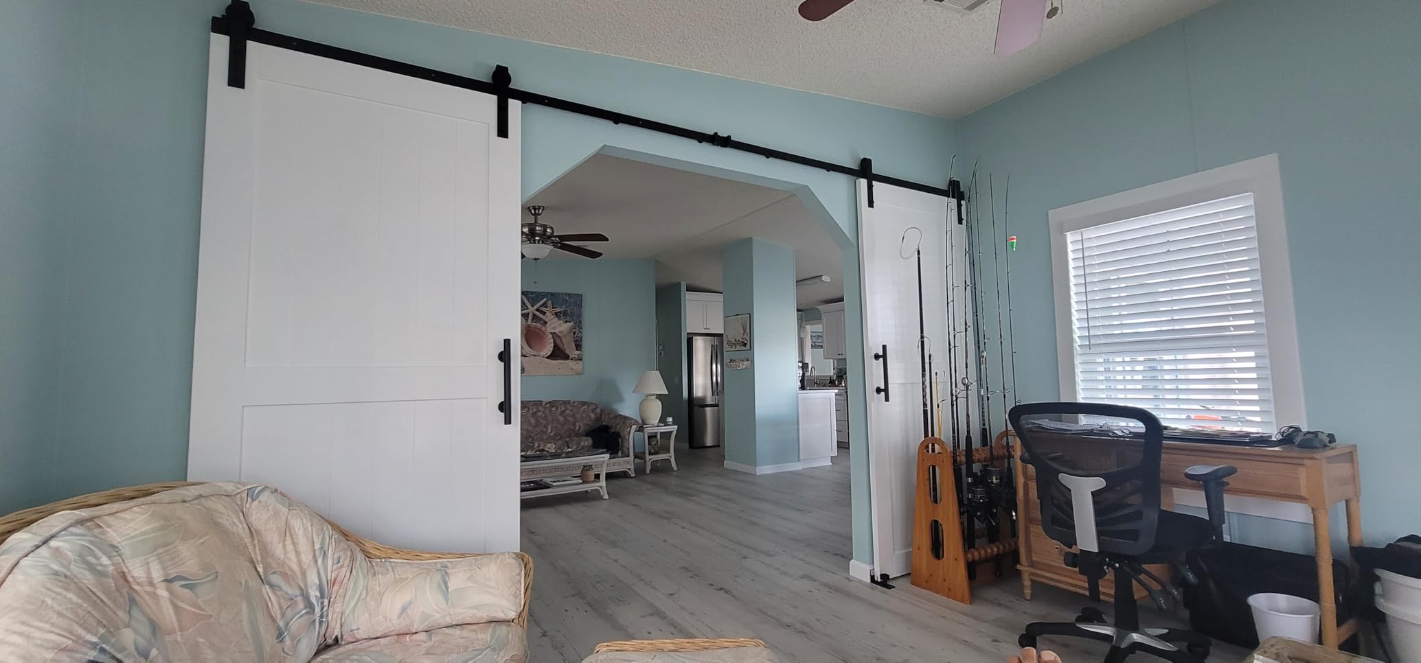 EaseLife 12 FT Sliding Barn Door Track and Handle Hardware Kit,Basic J Pulley,Slide Smoothly Quietly,Easy Install (12FT Track Kit for 66